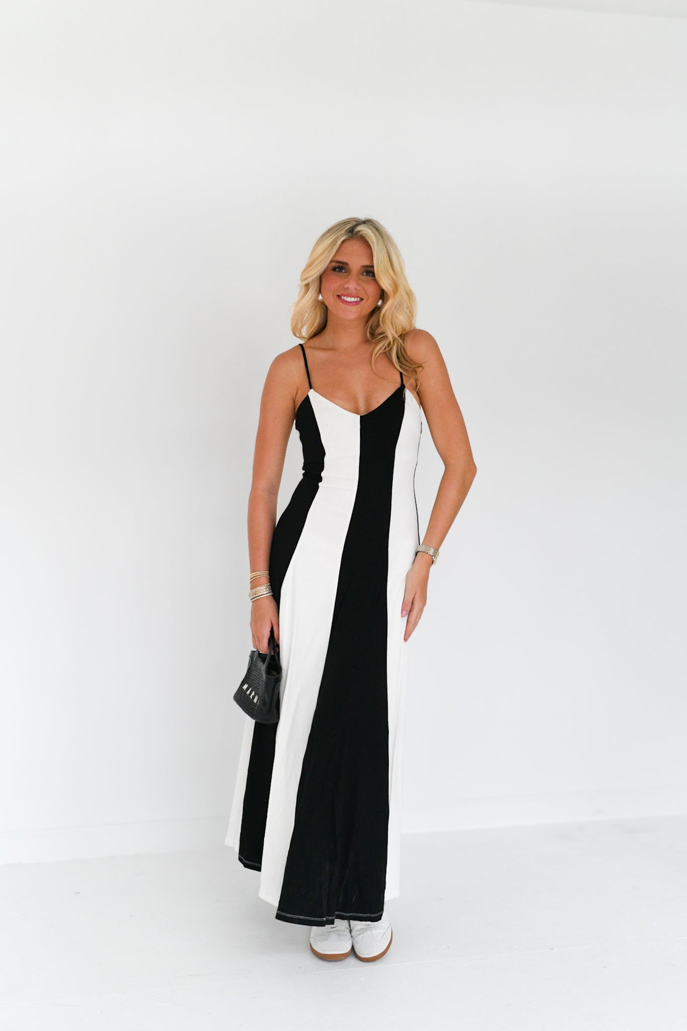 Veronica Striped Maxi Dress - White/Black