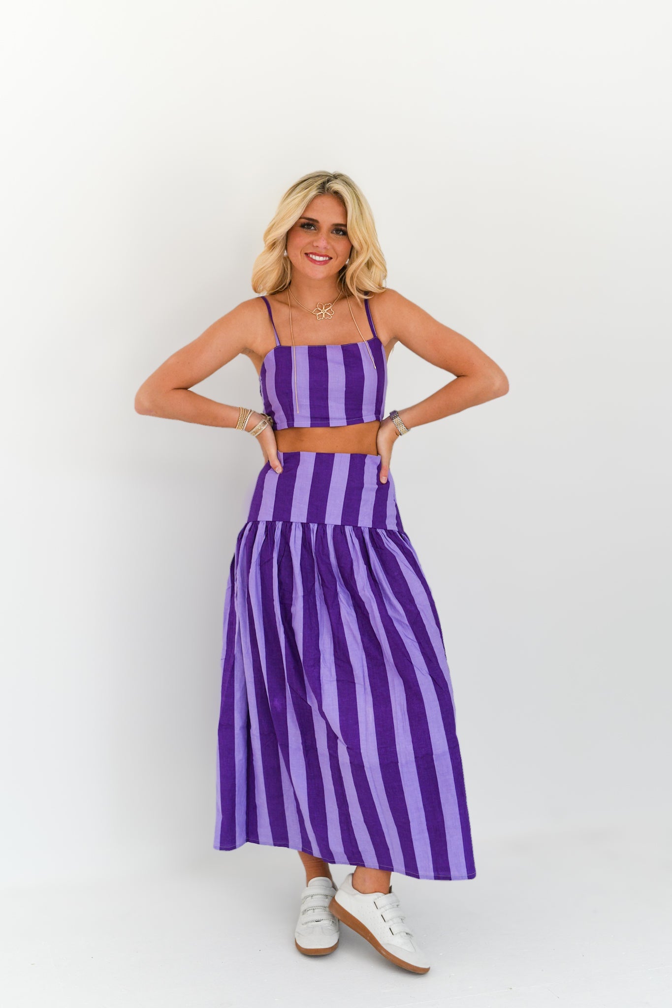 Iris Maxi Skirt Set - Purple Tone Stripes