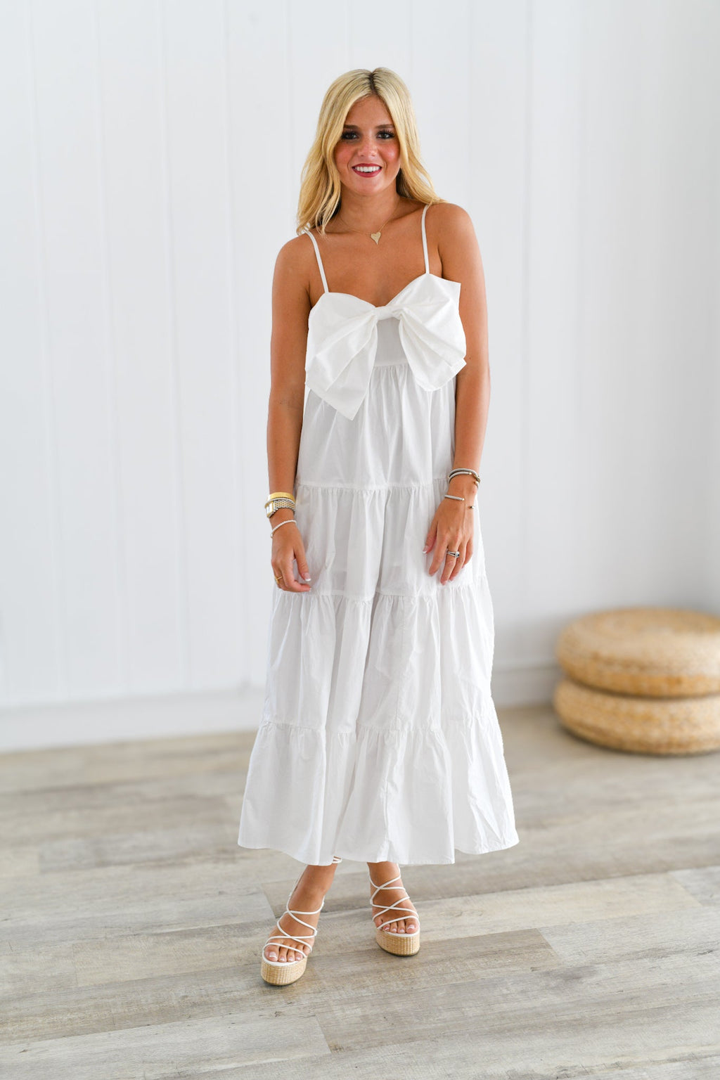 Riley Bow Midi Dress - Off White