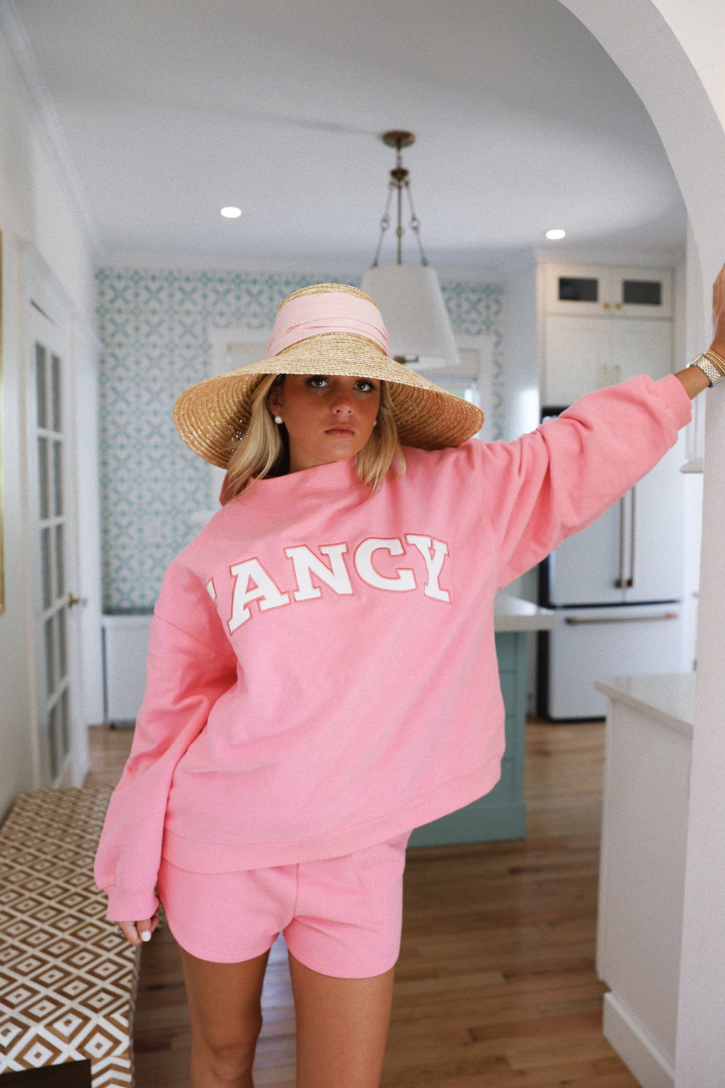 Fancy Oversized Fleece Mockneck - Hibiscus/White