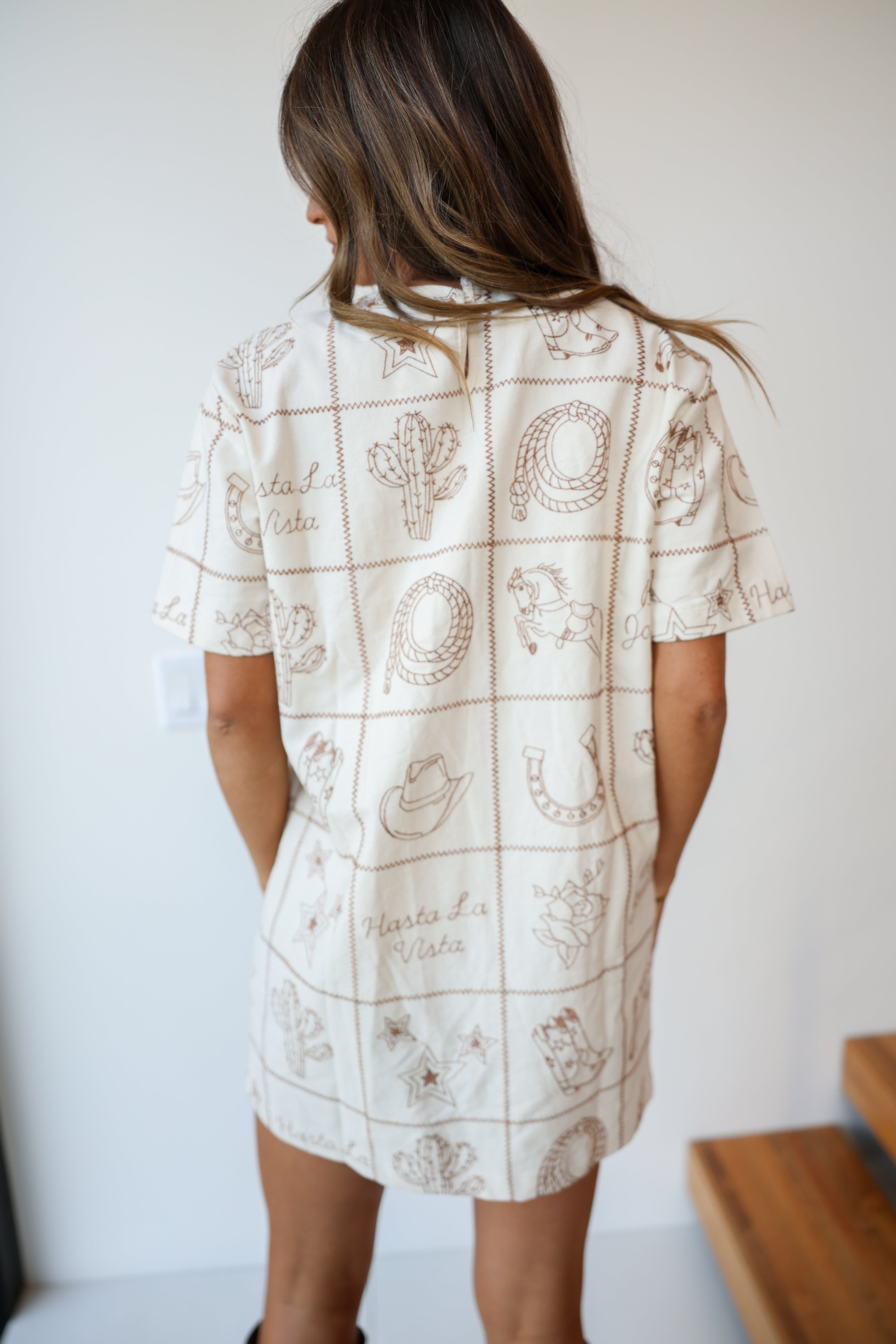 Western Embroidered Mini Dress - Taupe