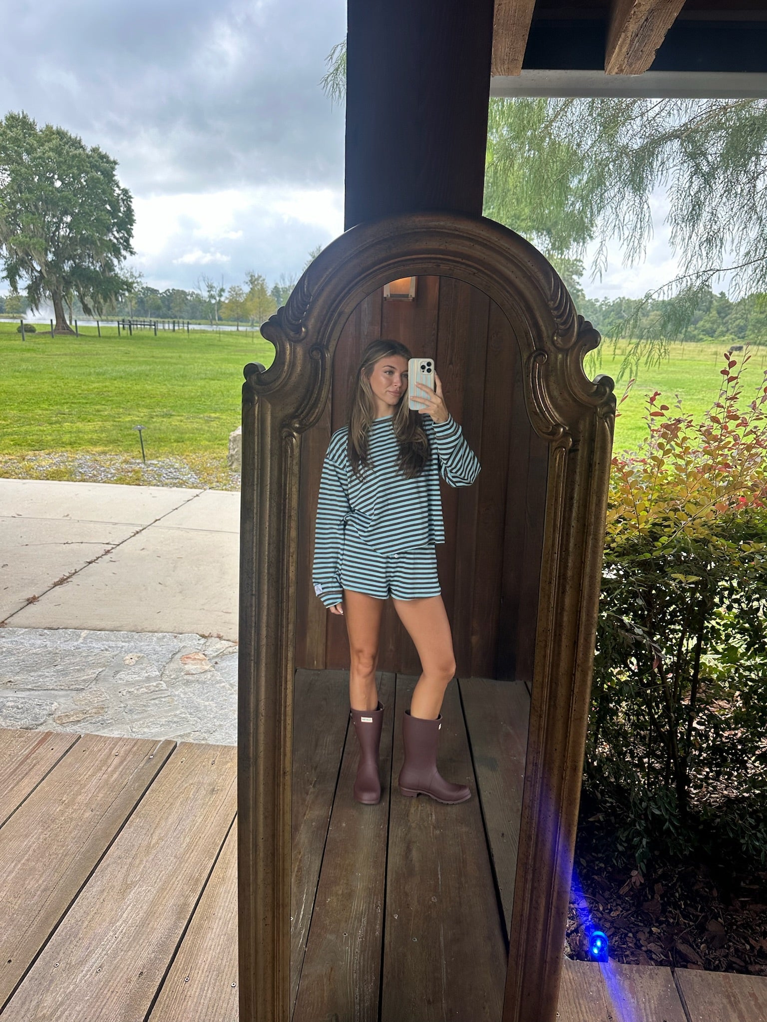 Fancy Striped Button Shorts - Glacier/Chocolate