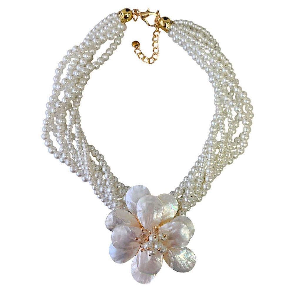 Presley Pearl Flower Necklace - White