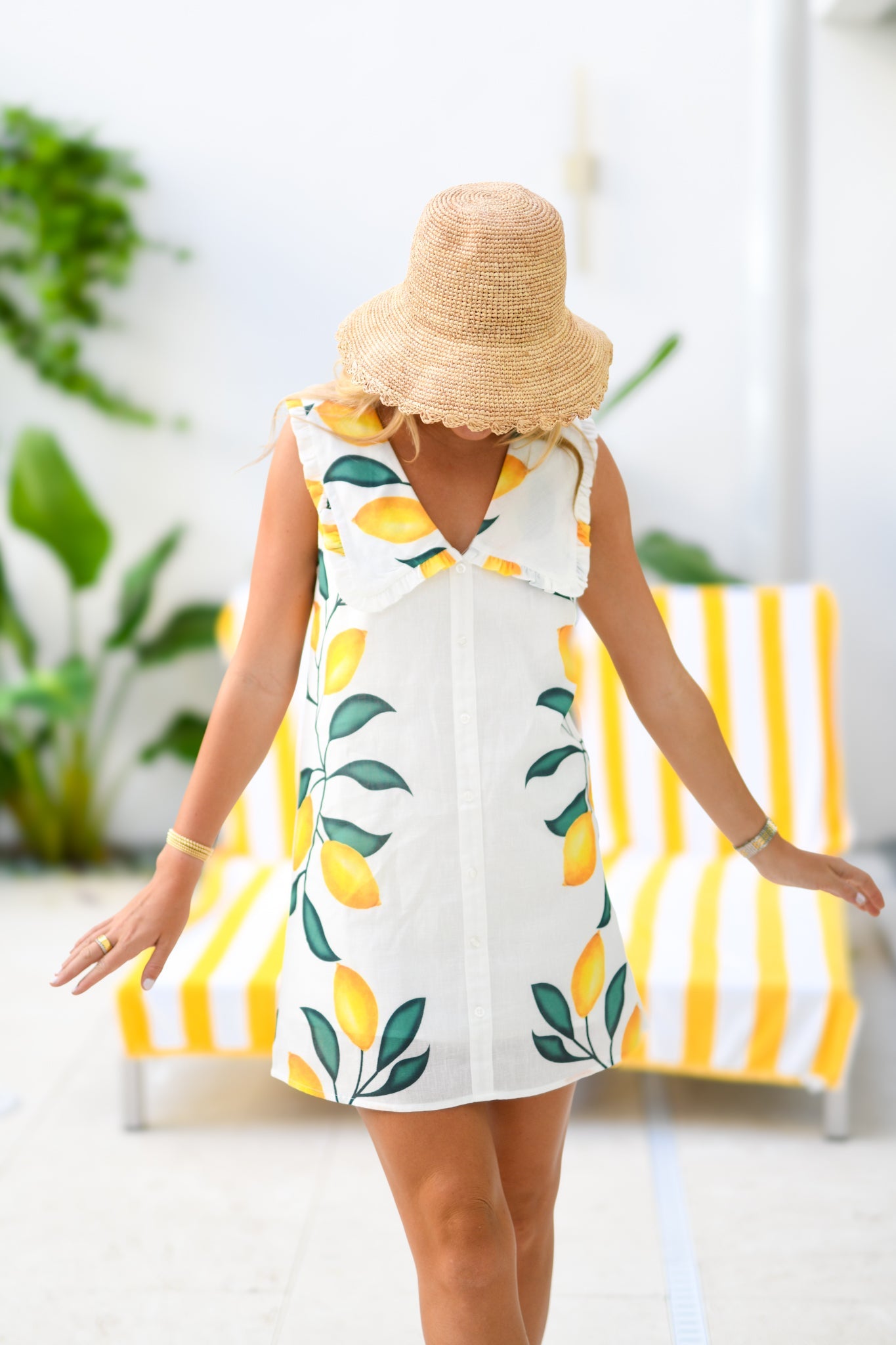 Lilly Linen Collared Mini Dress - Off White Multi