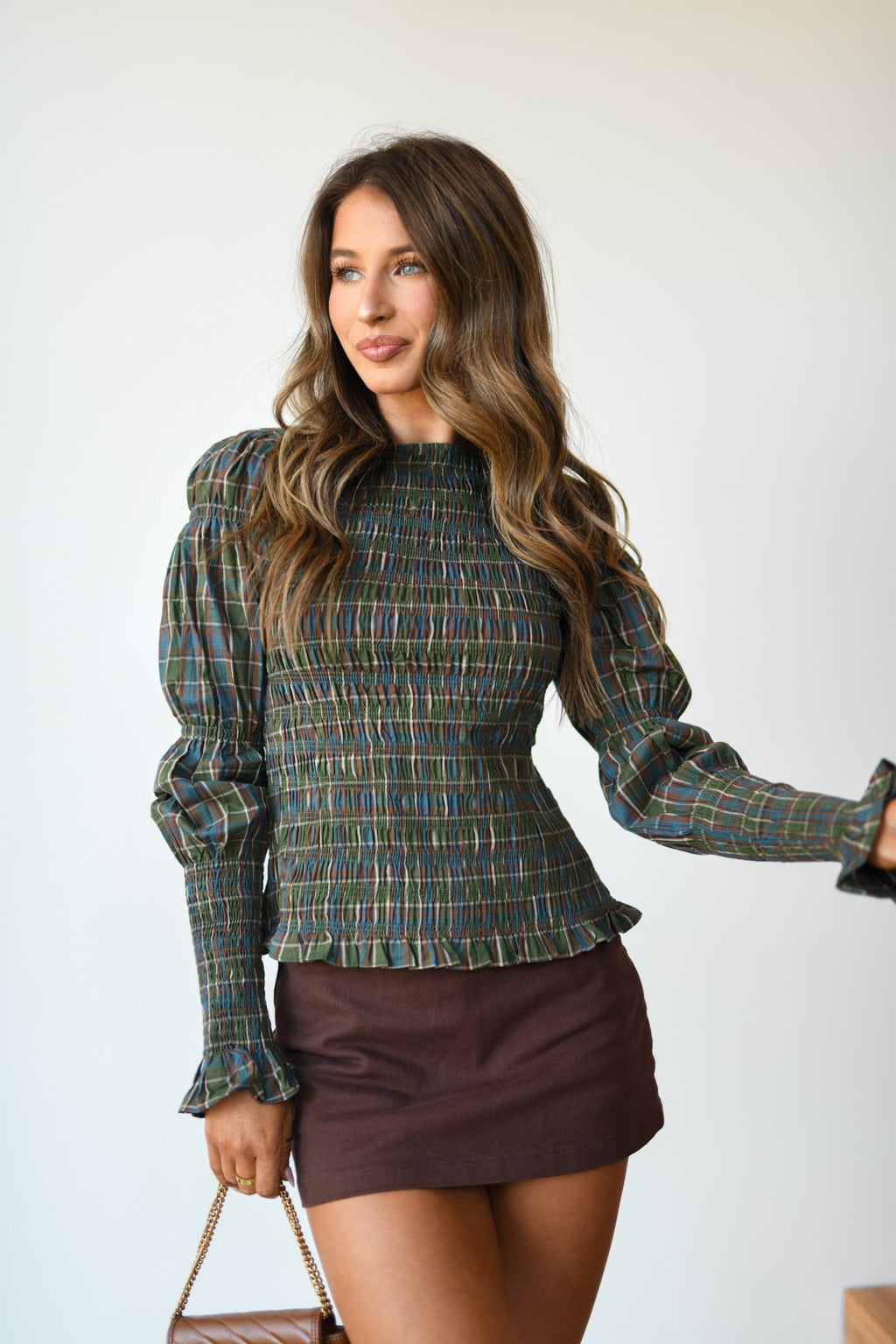 Iris Plaid Smocked Top - Green