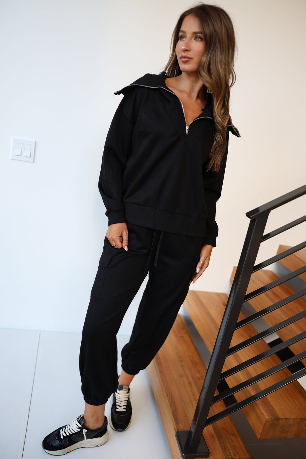 Demi Oversized Quarter Zip and Jogger Set - Black