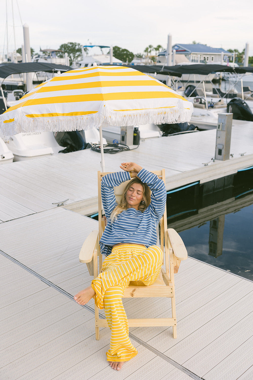 Fancy Striped Oversized Long Sleeve Top - Malibu Blue