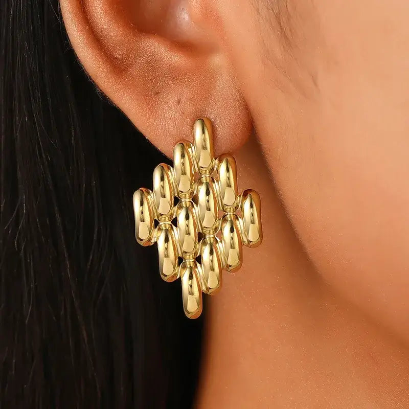 Gold Plated Woven Gold Stud Earrings