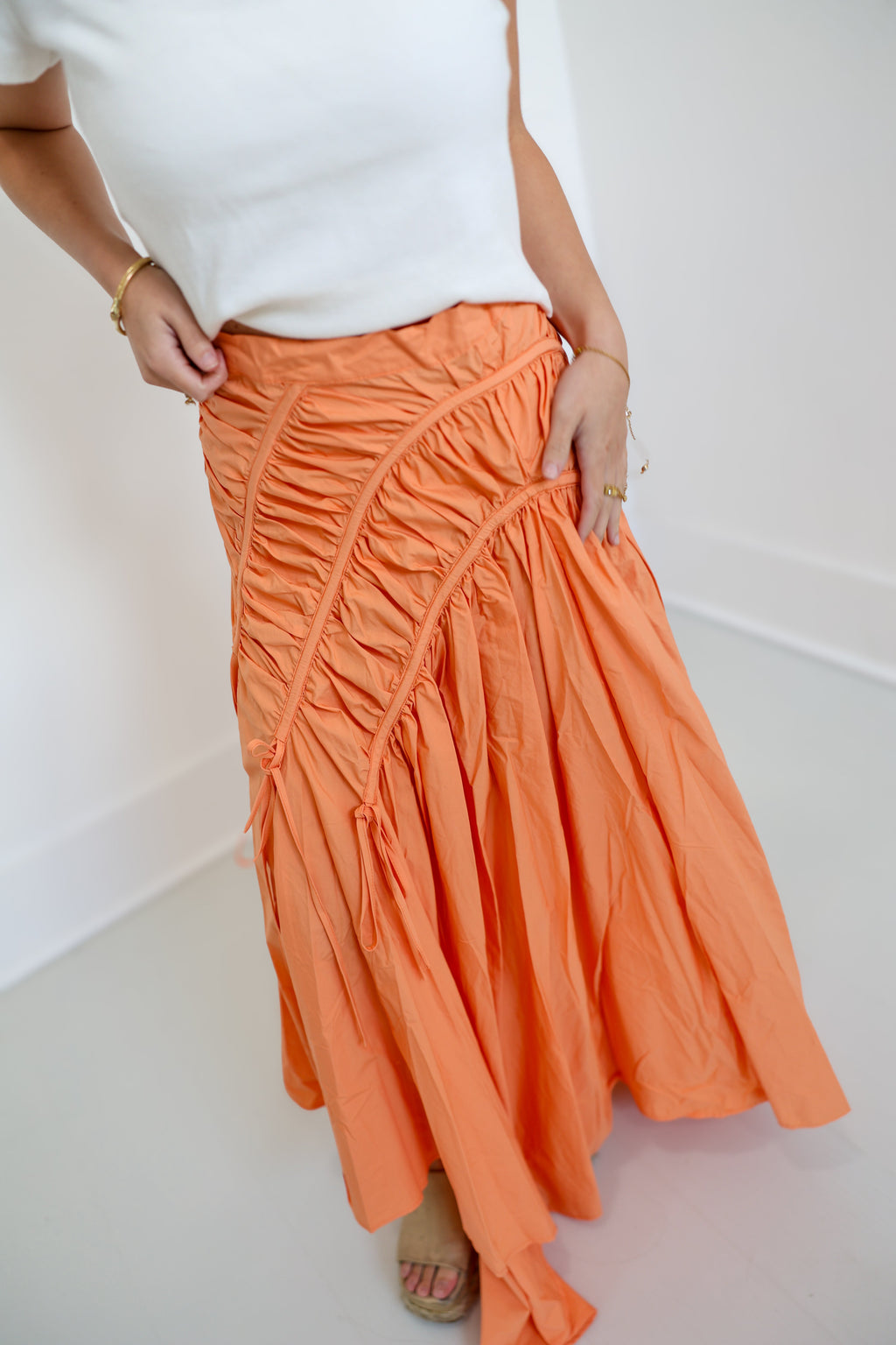 Riley Ruched Asymmetric Midi Skirt - Lt.Coral
