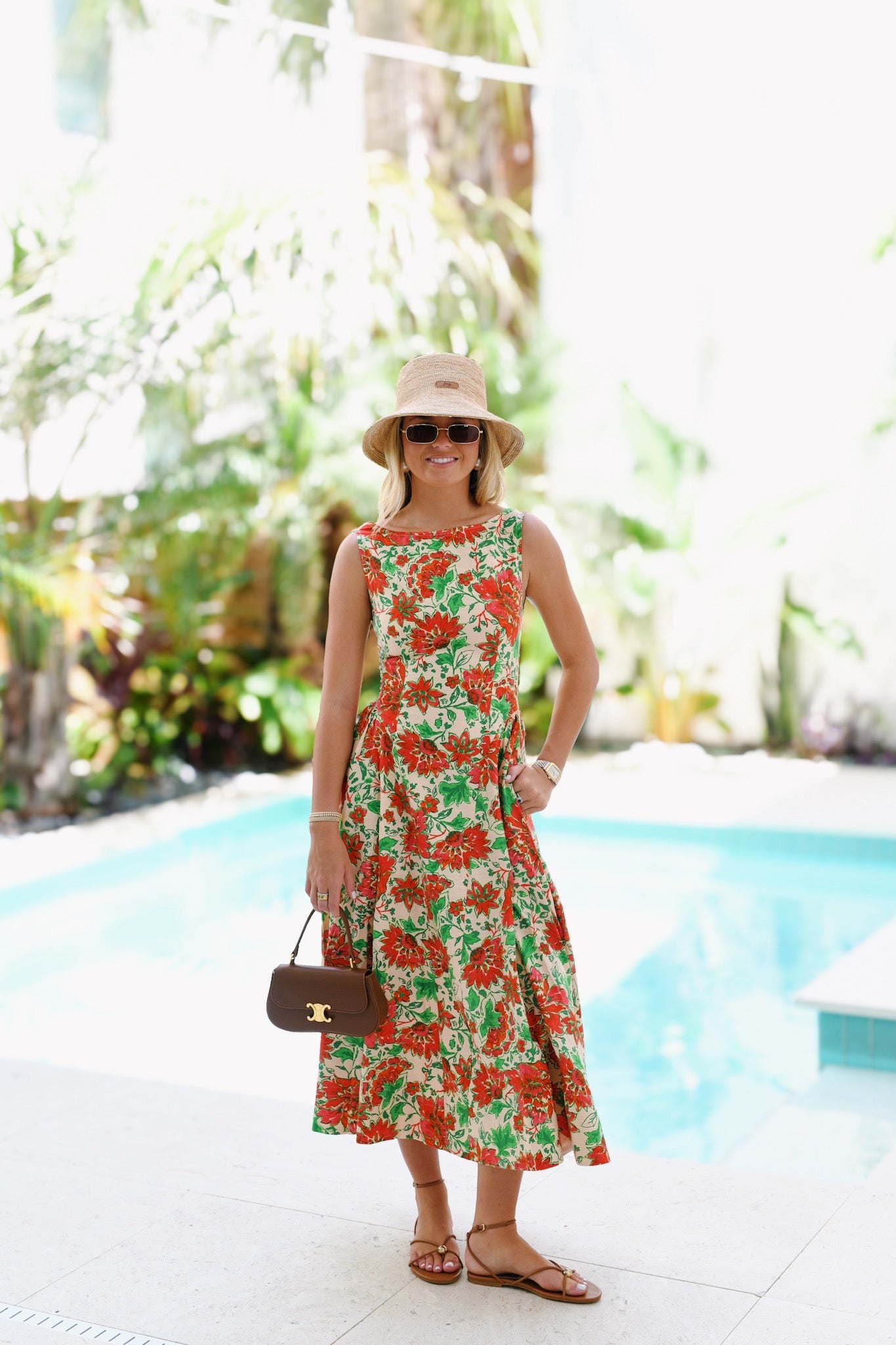 Marcy Print Midi Dress - Natural Red