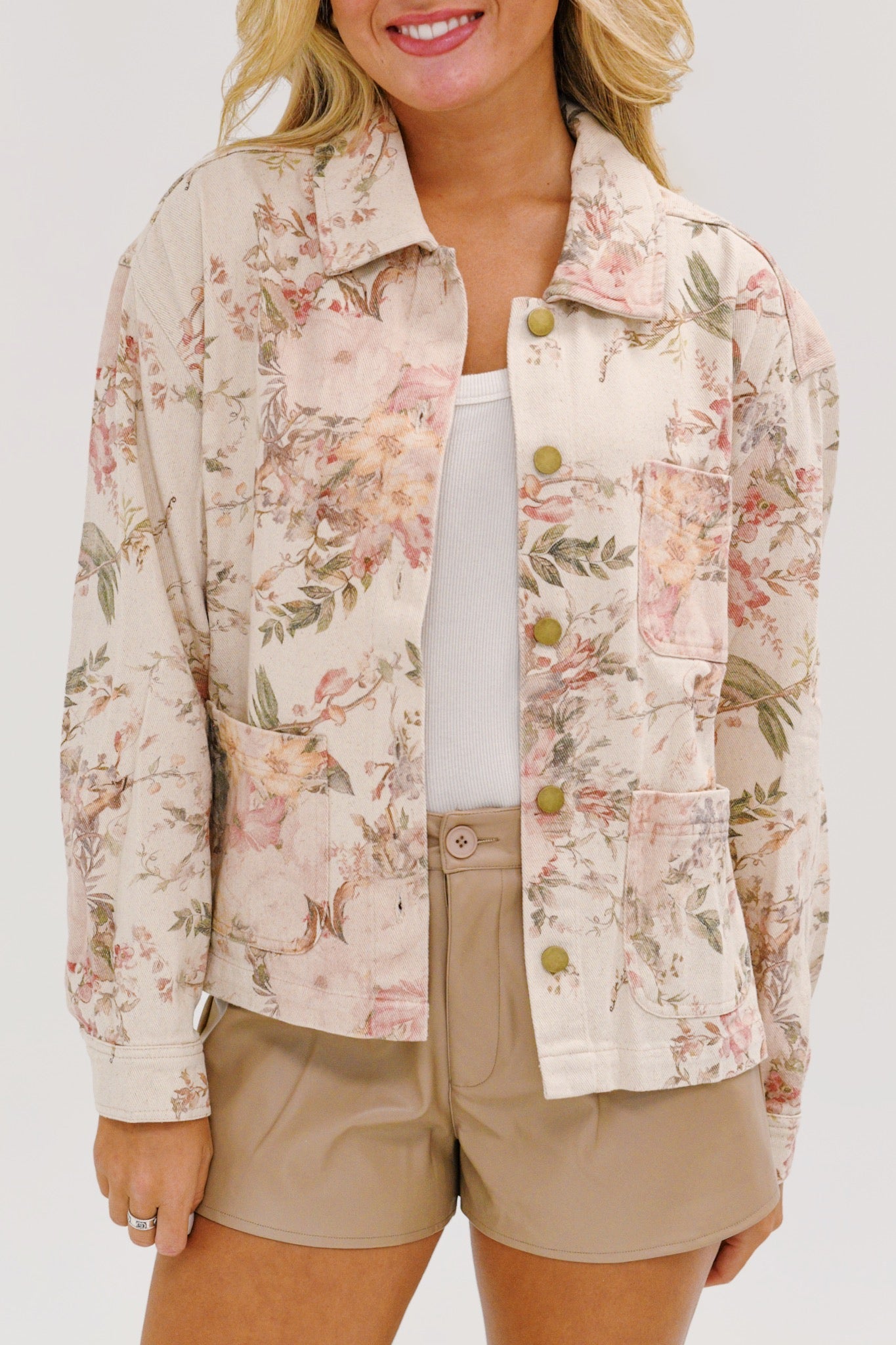 Dana Vintage Floral Print Denim Jacket-Ivory Floral