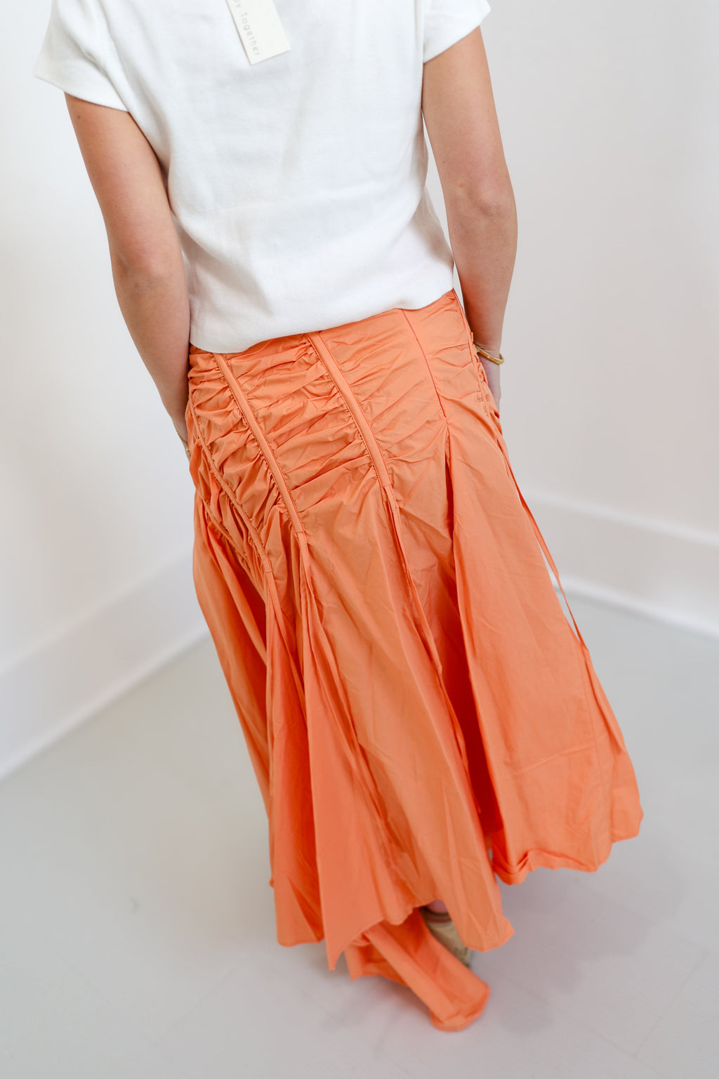 Riley Ruched Asymmetric Midi Skirt - Lt.Coral