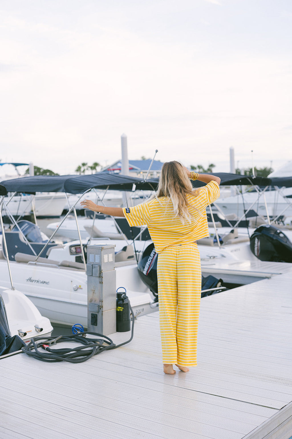 Fancy Striped Oversized Short Sleeve Top - Malibu Golden Yellow