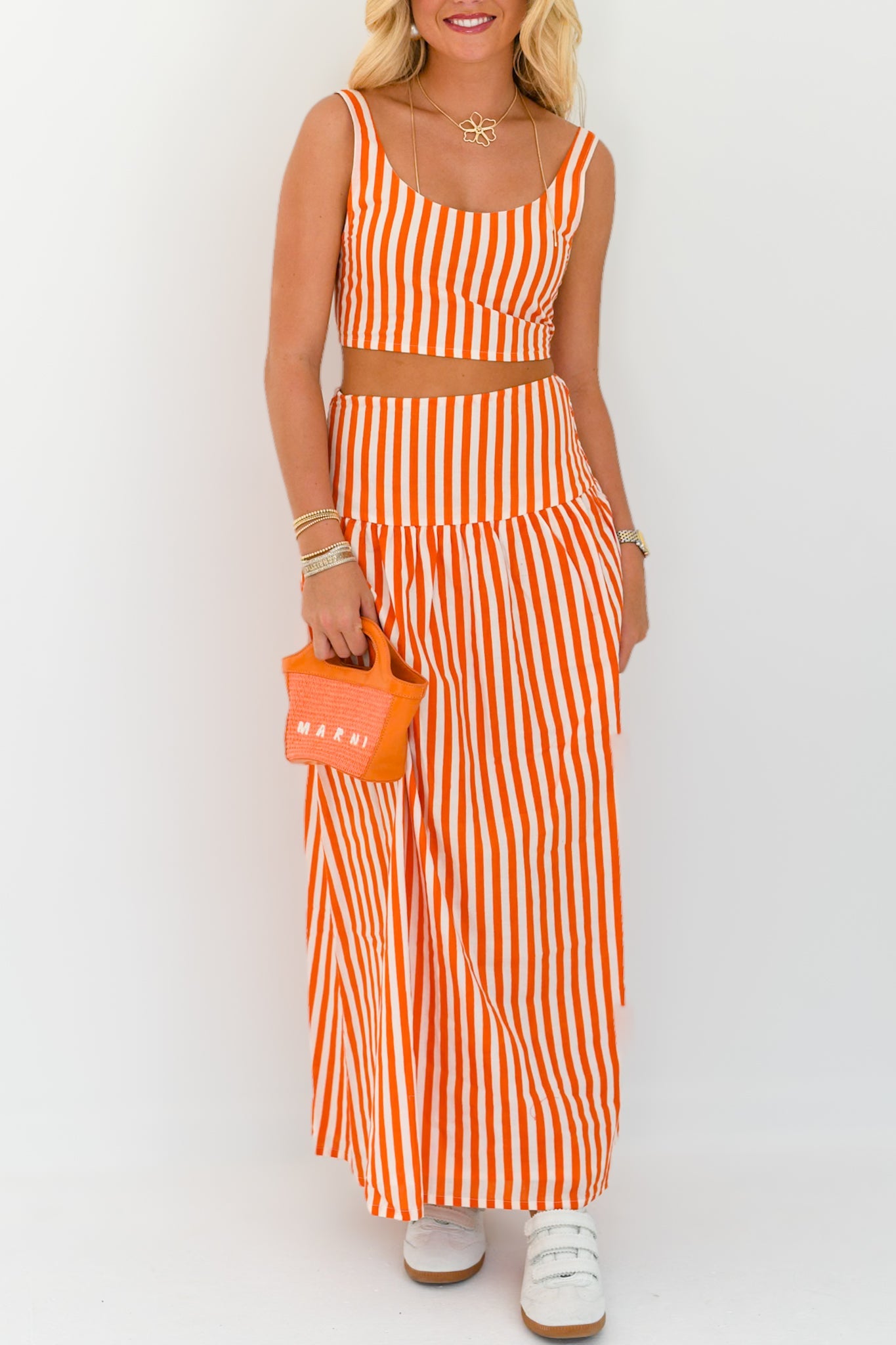 Hazel Maxi Skirt Set - Orange/White Stripes