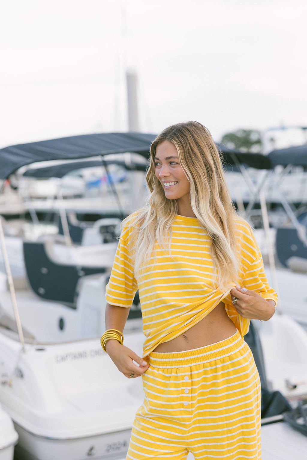 Fancy Striped Oversized Short Sleeve Top - Malibu Golden Yellow