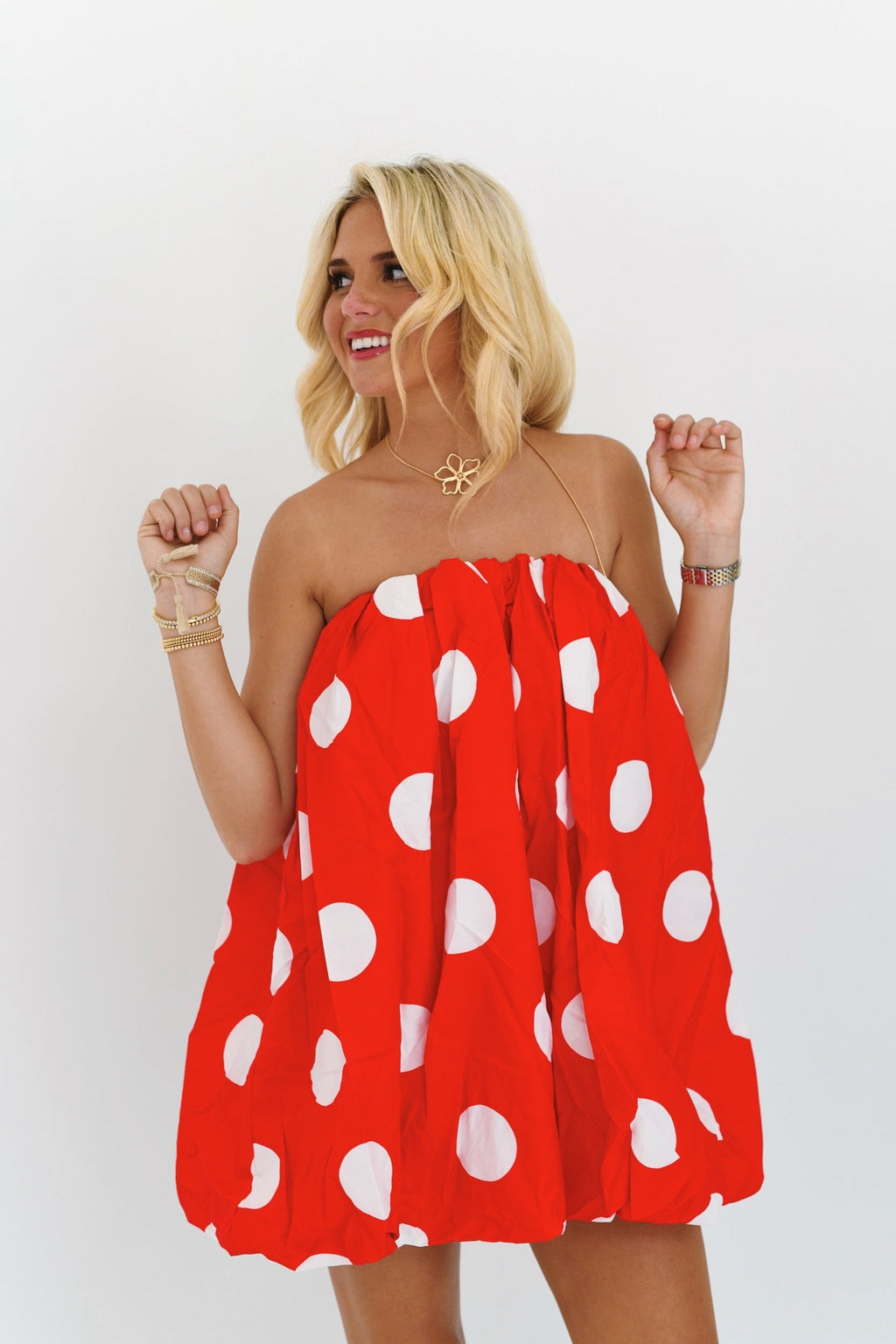 Rylan Mini Bubble Dress - Red Polka Dots