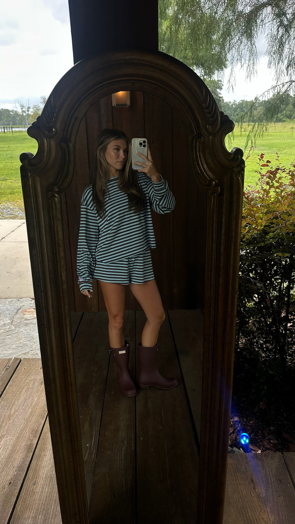 Fancy Striped Oversized Long Sleeve Top - Glacier/ Chocolate