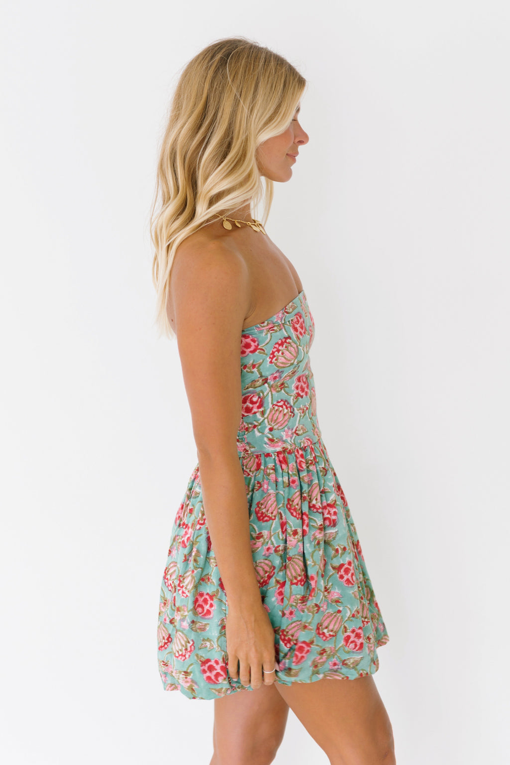 Miranda Balloon Mini Dress - Teal/Pink