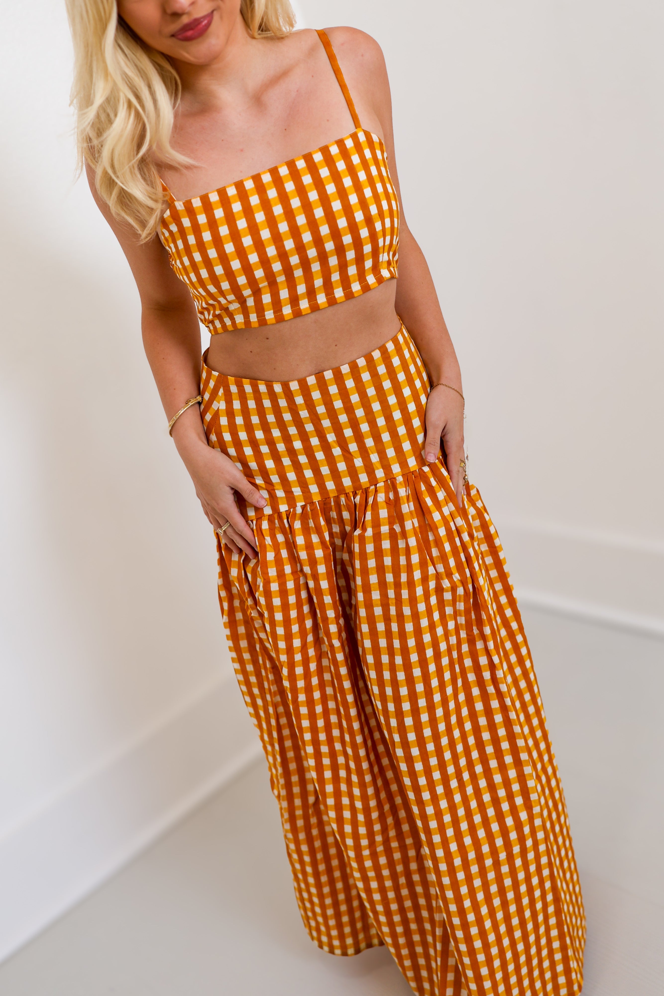Lillian Maxi Skirt Set - Burnt Yellow Gingham