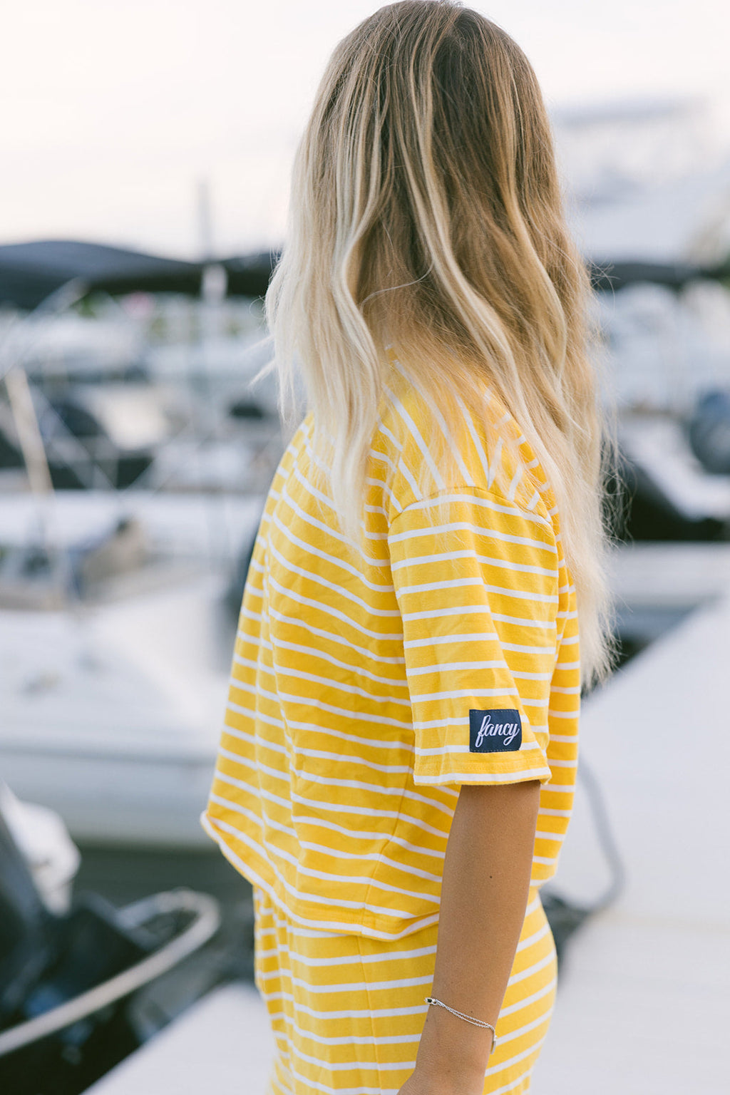 Fancy Striped Oversized Short Sleeve Top - Malibu Golden Yellow