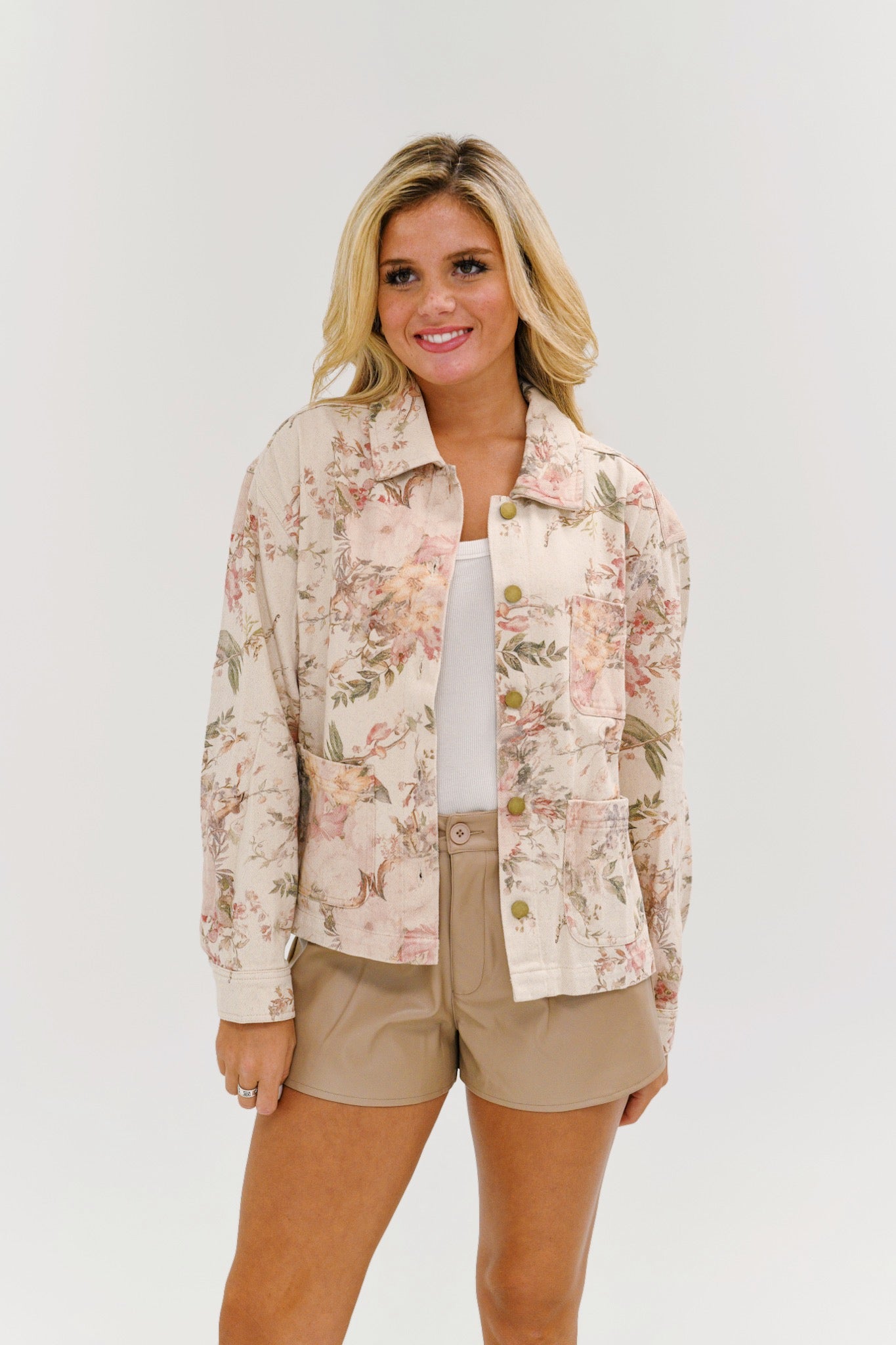 Dana Vintage Floral Print Denim Jacket-Ivory Floral