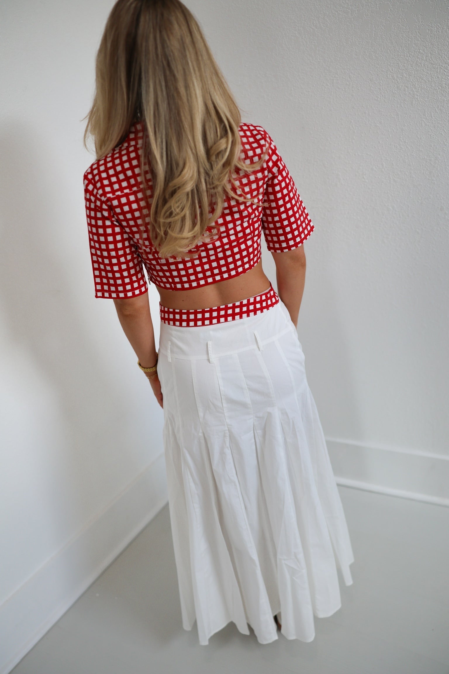 Josie Double Layer Pleated Maxi Skirt - White/Red