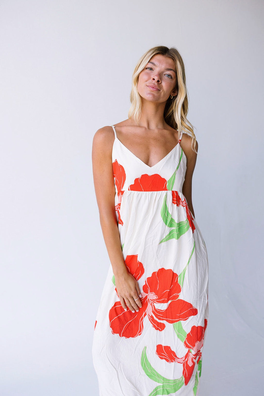 Mallory Floral Midi Dress - Natural Orange