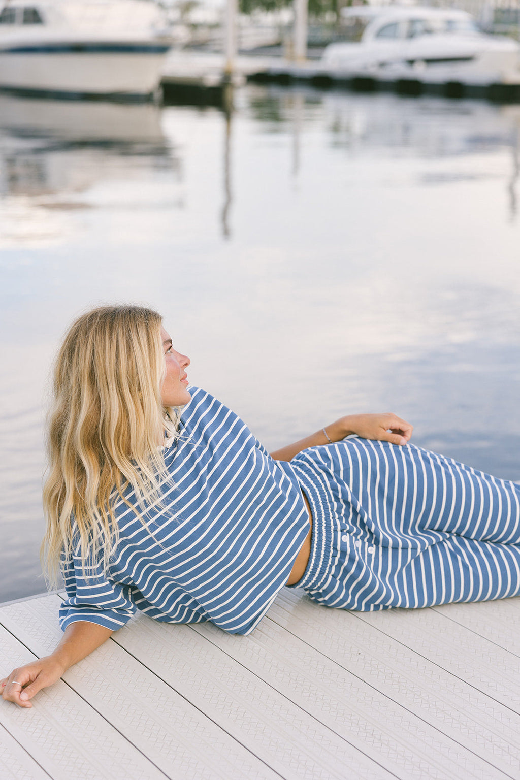 Fancy Striped Button Pants - Malibu Blue