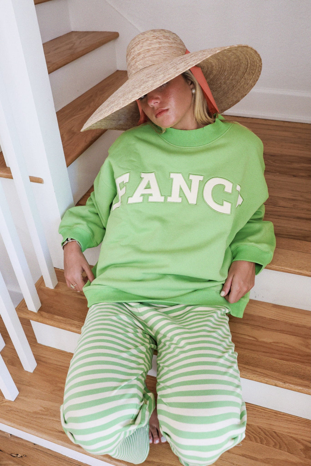 Fancy Oversized Fleece Mockneck - Palm/White
