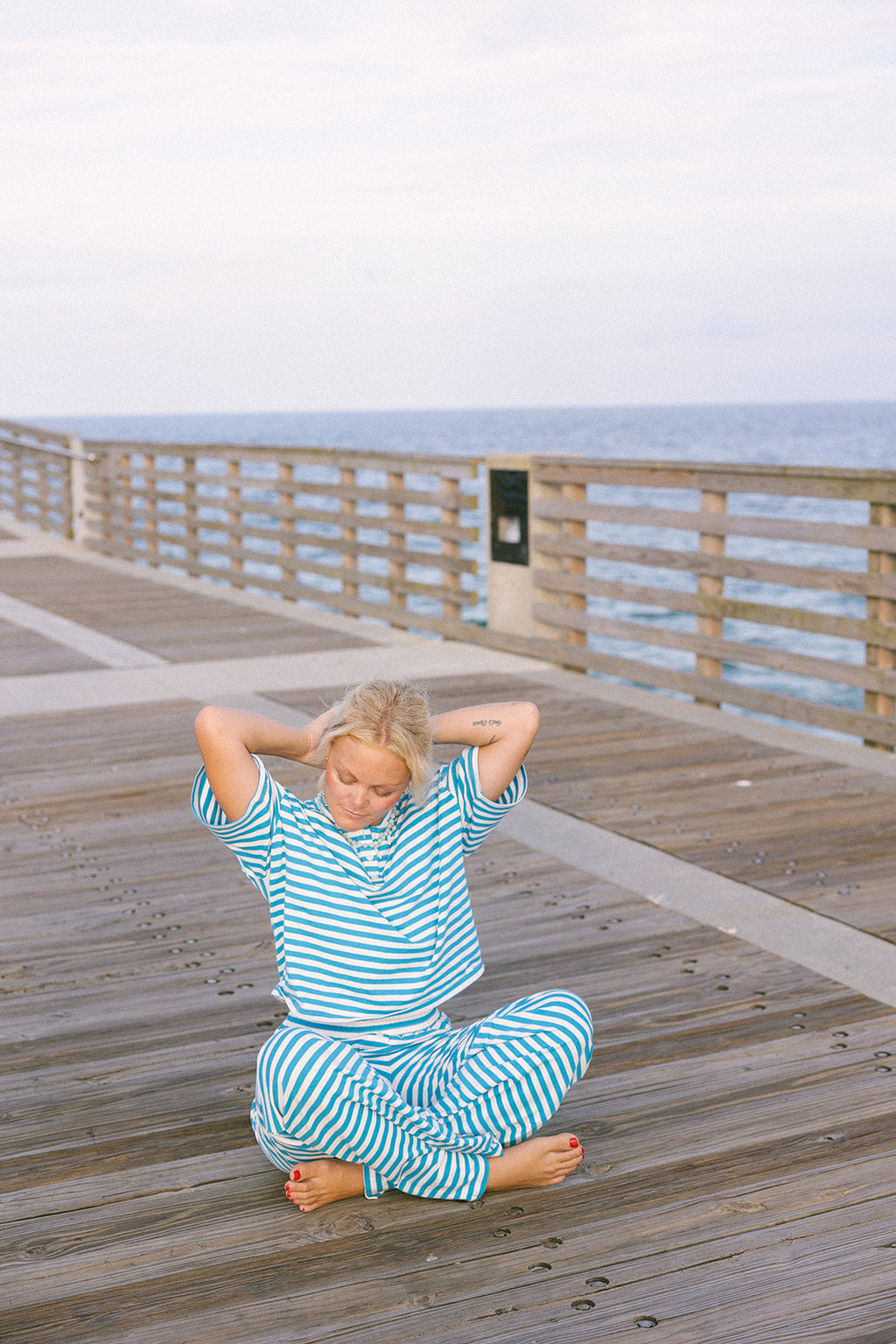Fancy Buttoned Striped Short Sleeve Top