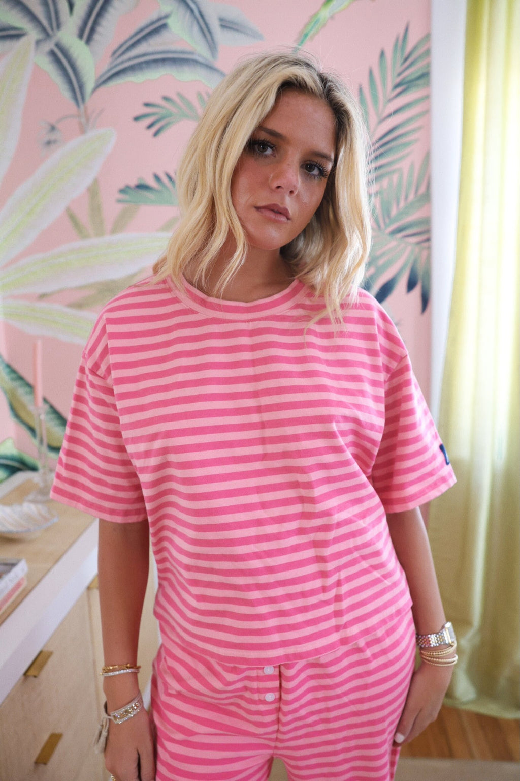 Fancy Striped Short Sleeve Top - Hibiscus/Paradise Pink