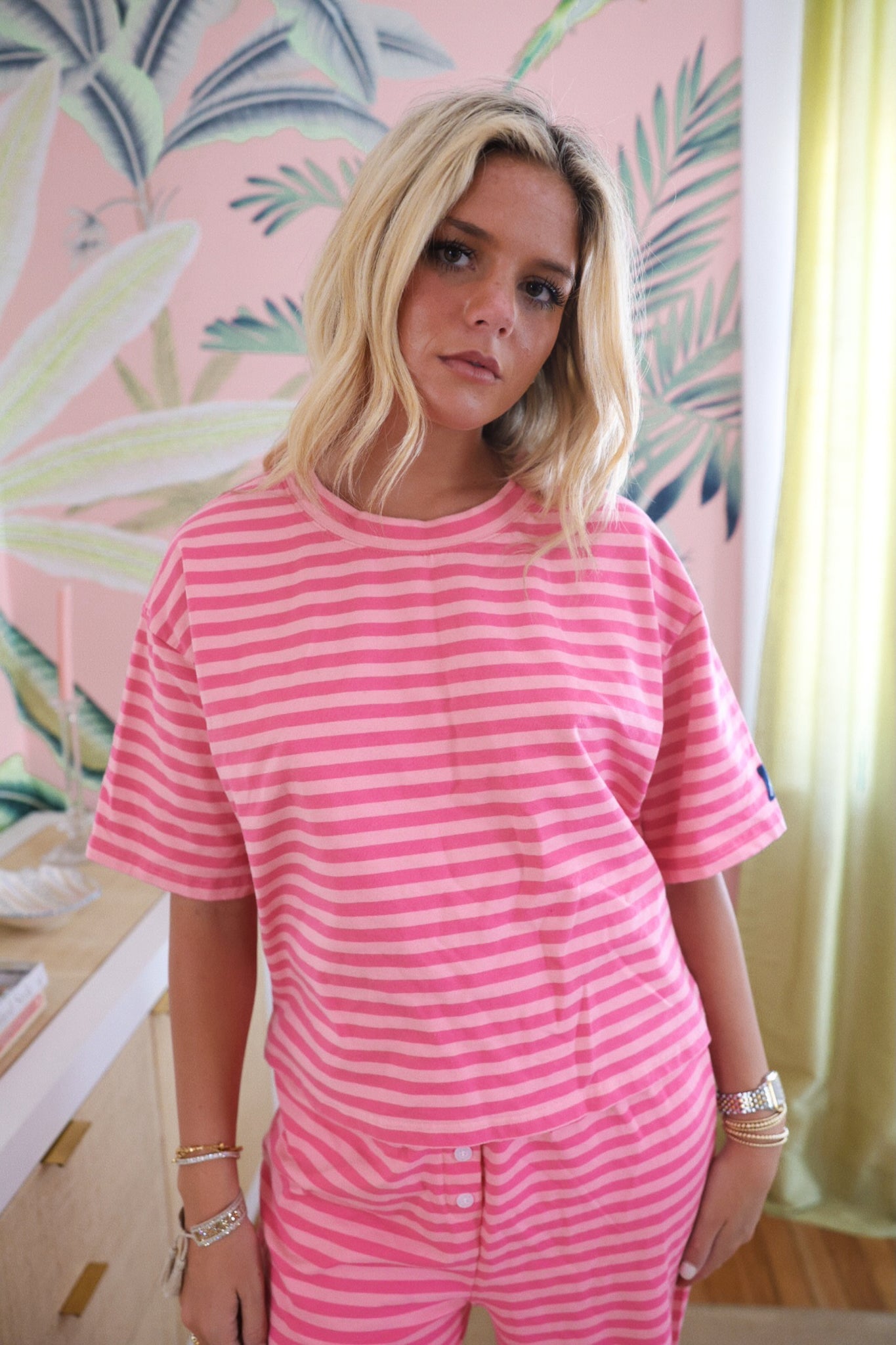 Fancy Striped Short Sleeve Top - Hibiscus/Paradise Pink
