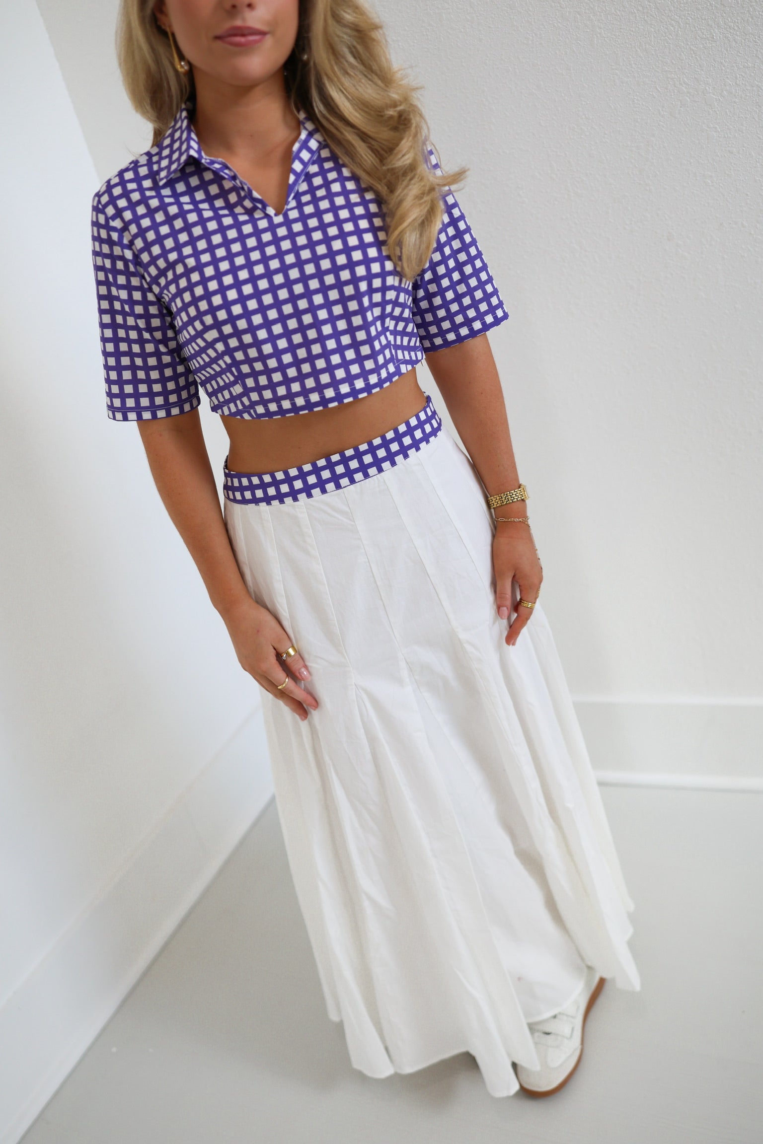 Brynn Double Layer Pleated Maxi Skirt - White/Purple