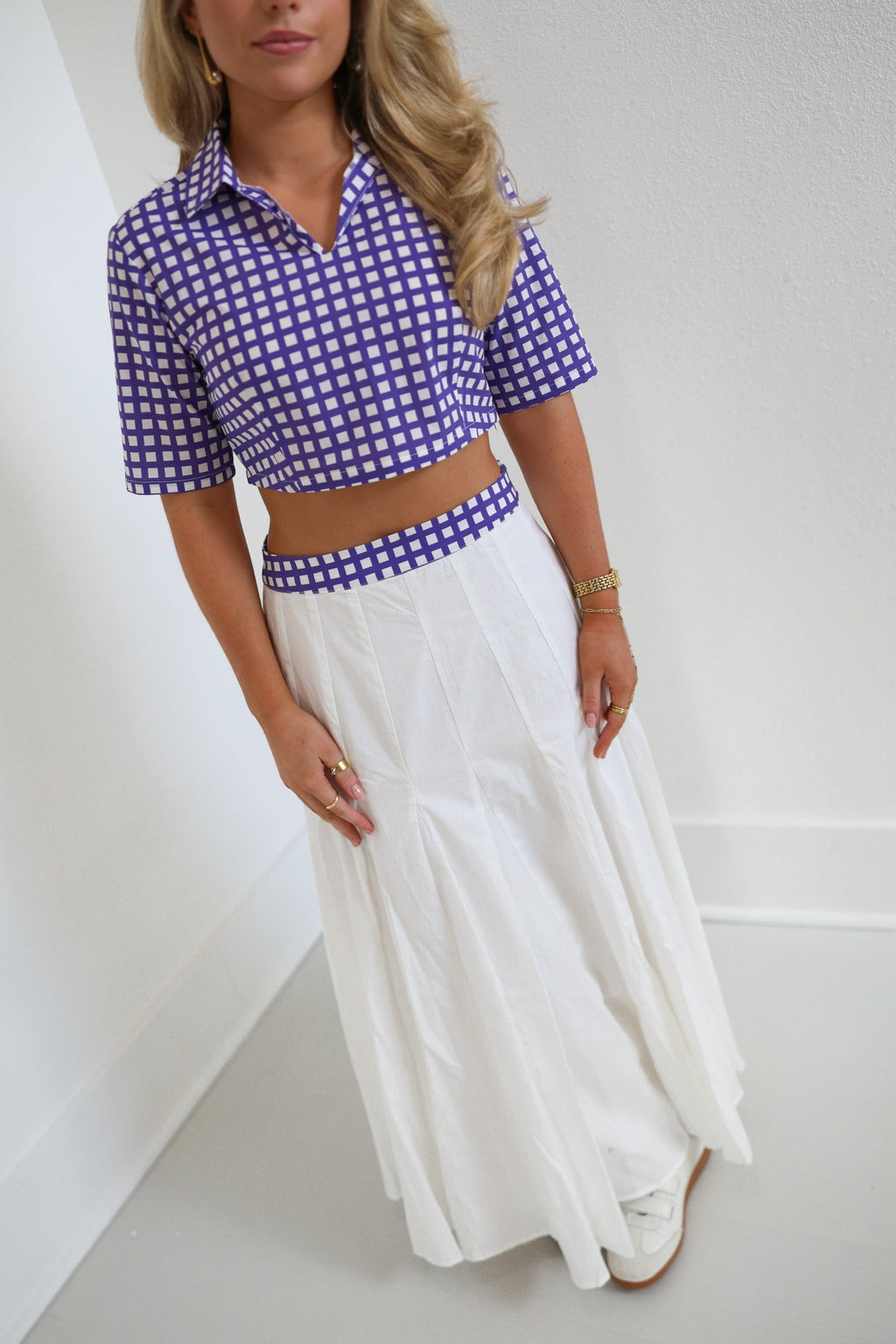 Brynn Gingham Top - White/Purple