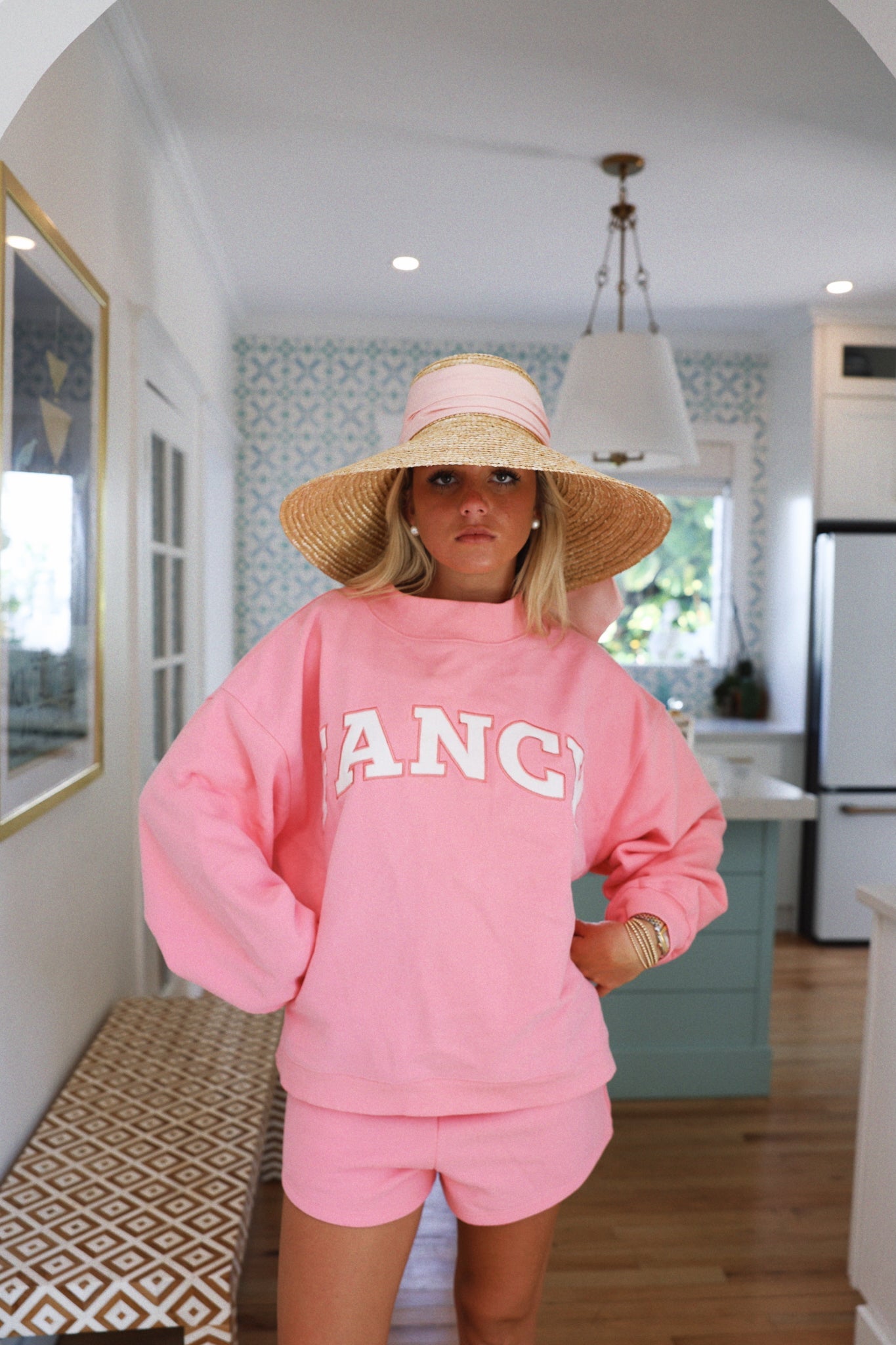 Fancy Oversized Fleece Mockneck - Hibiscus/White