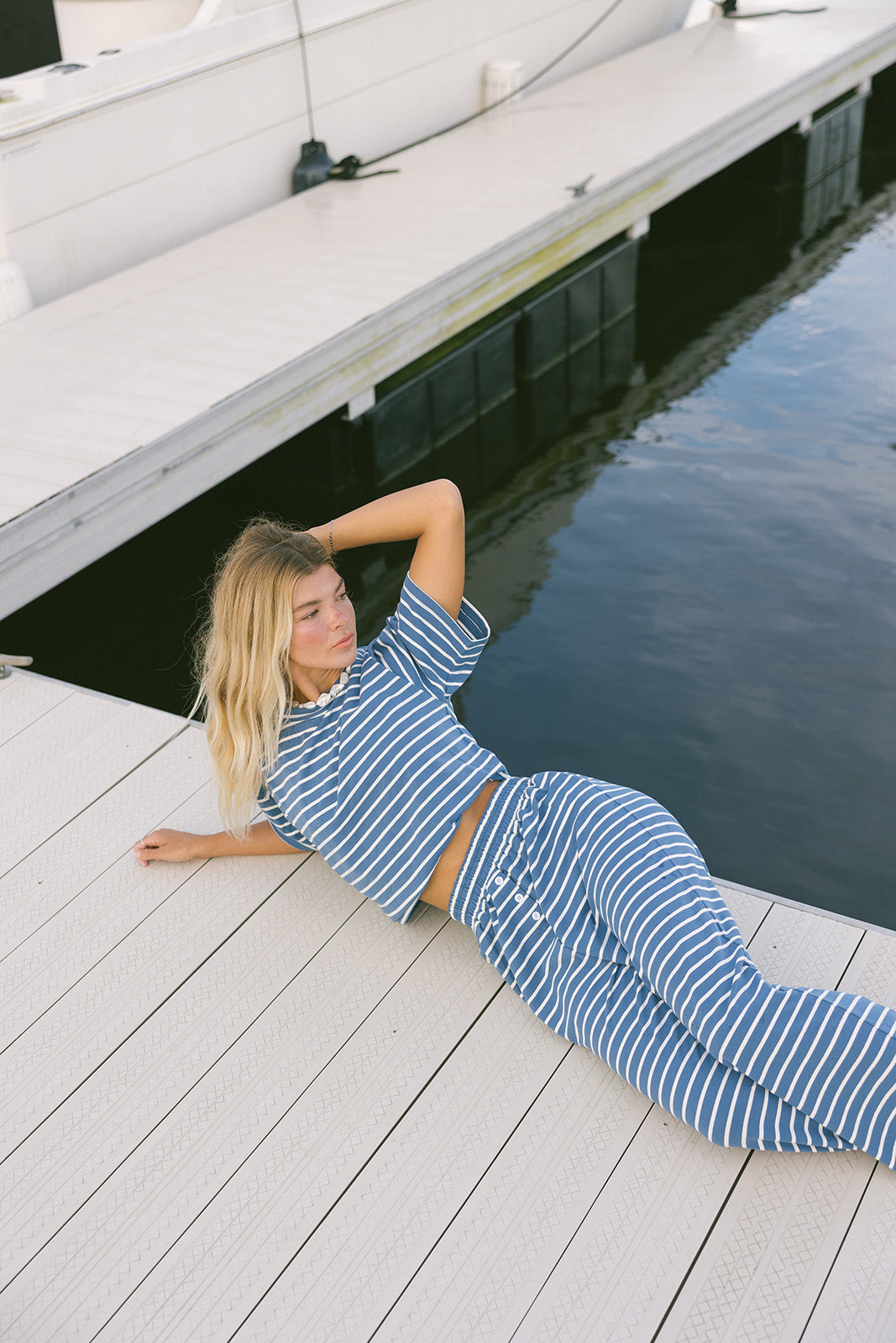 Fancy Striped Button Pants - Malibu Blue