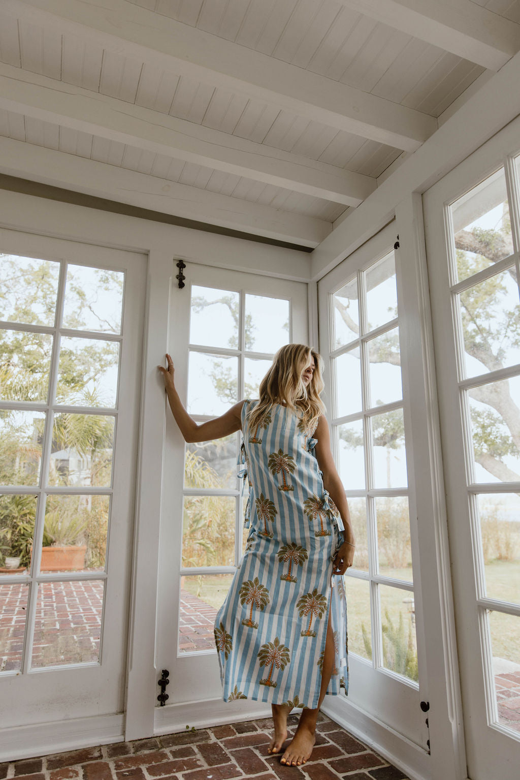 Cleo Side Bow Maxi Set - Blue/White Palm