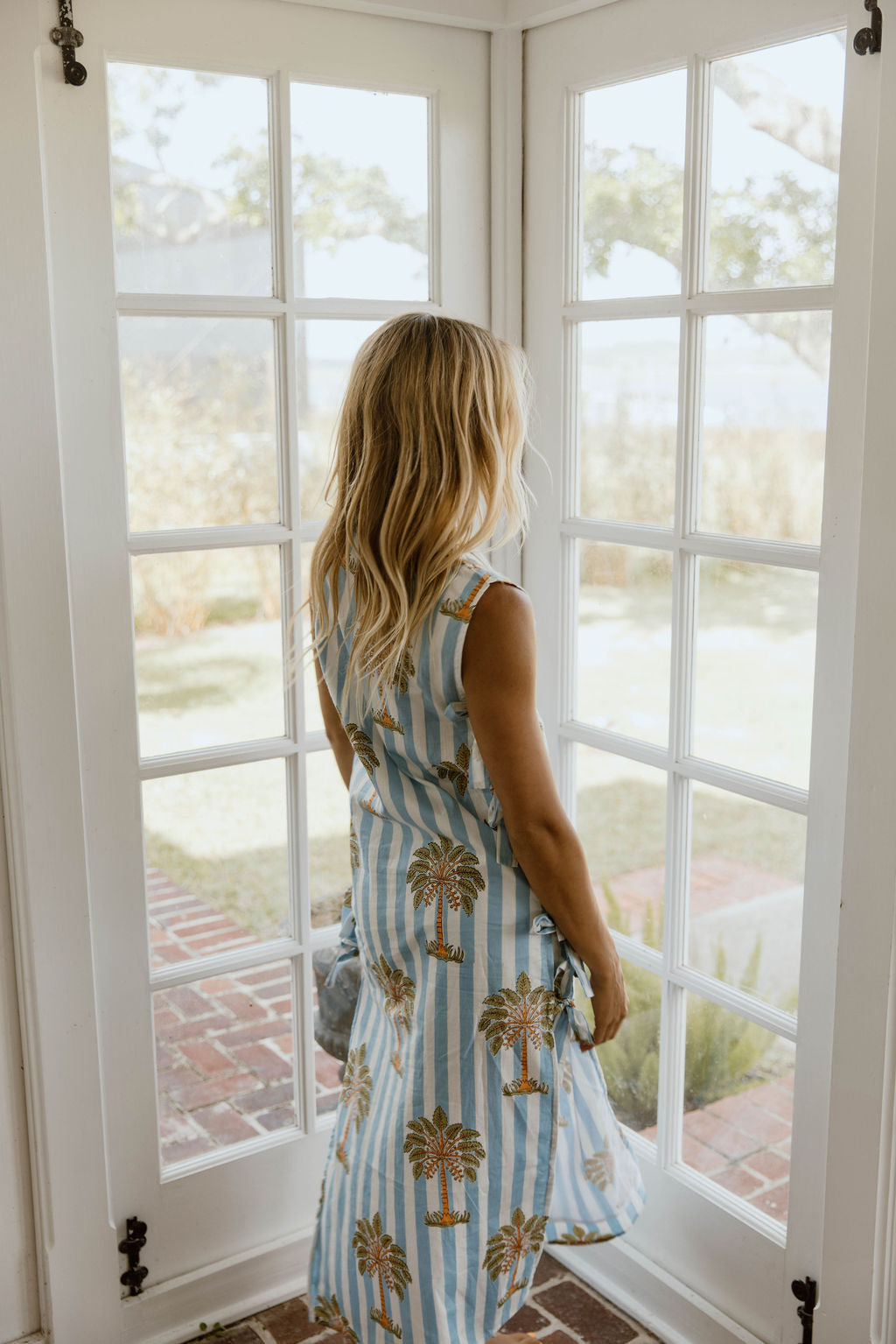 Cleo Side Bow Maxi Set - Blue/White Palm