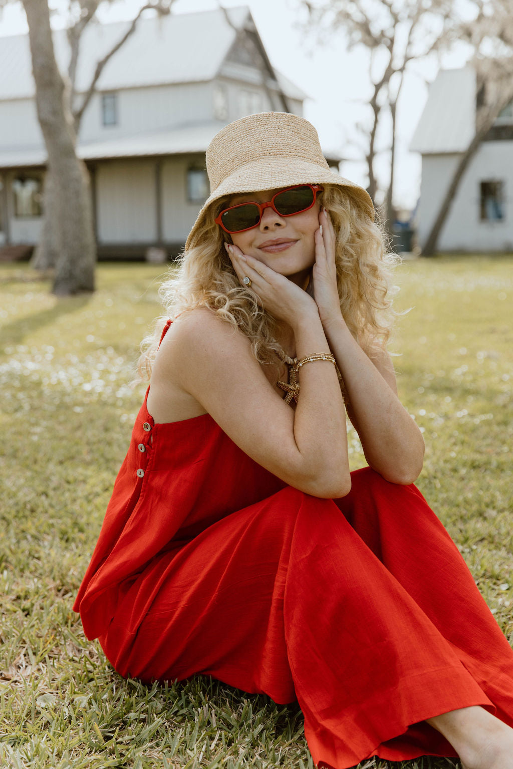 Sophie Square Neck and Wide Leg Pants Set - Red