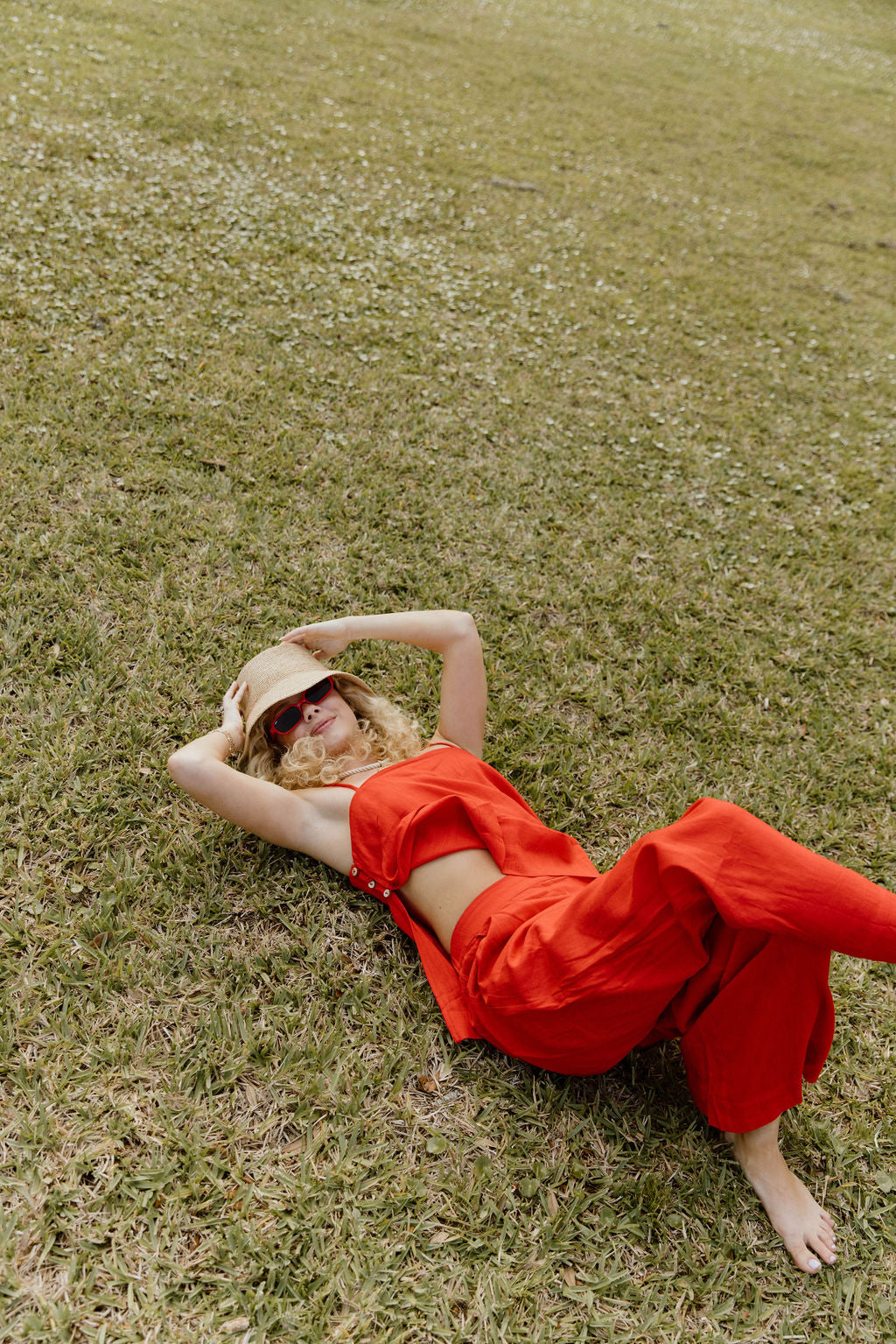 Sophie Square Neck and Wide Leg Pants Set - Red