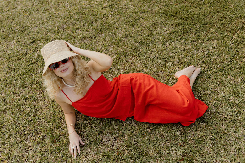 Sophie Square Neck and Wide Leg Pants Set - Red