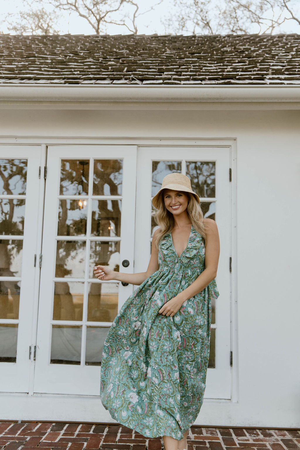 Miranda Floral Maxi Frill Dress - Teal/Pink