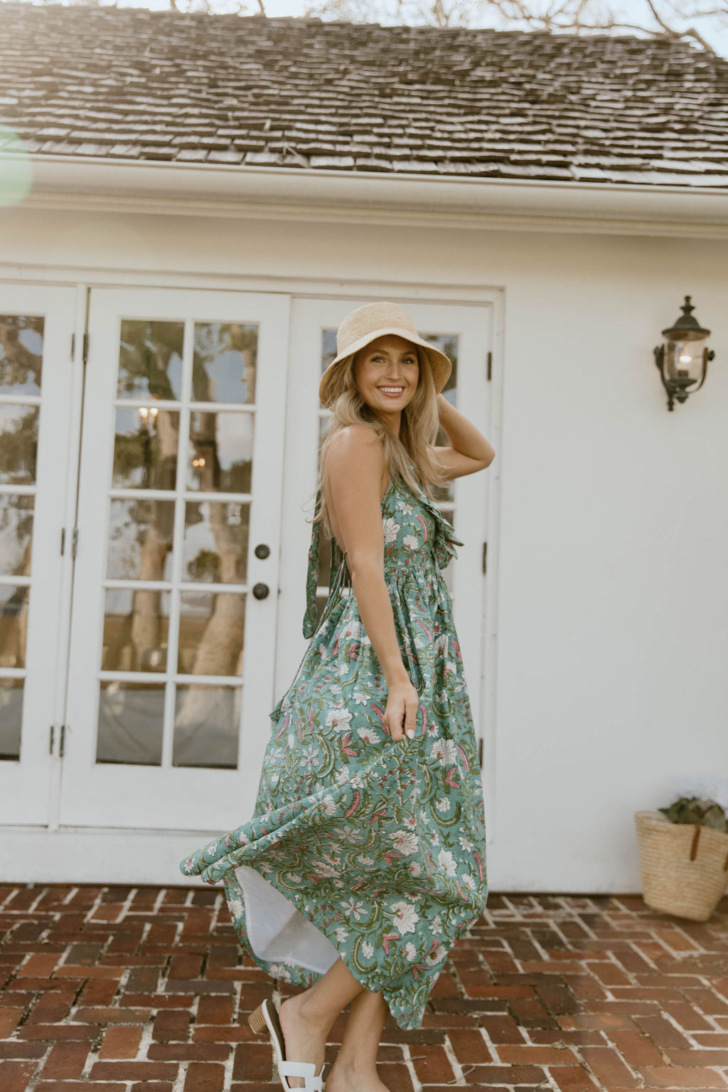 Miranda Floral Maxi Frill Dress - Teal/Pink