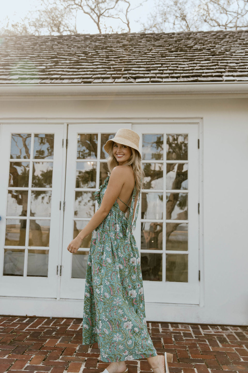 Miranda Floral Maxi Frill Dress - Teal/Pink