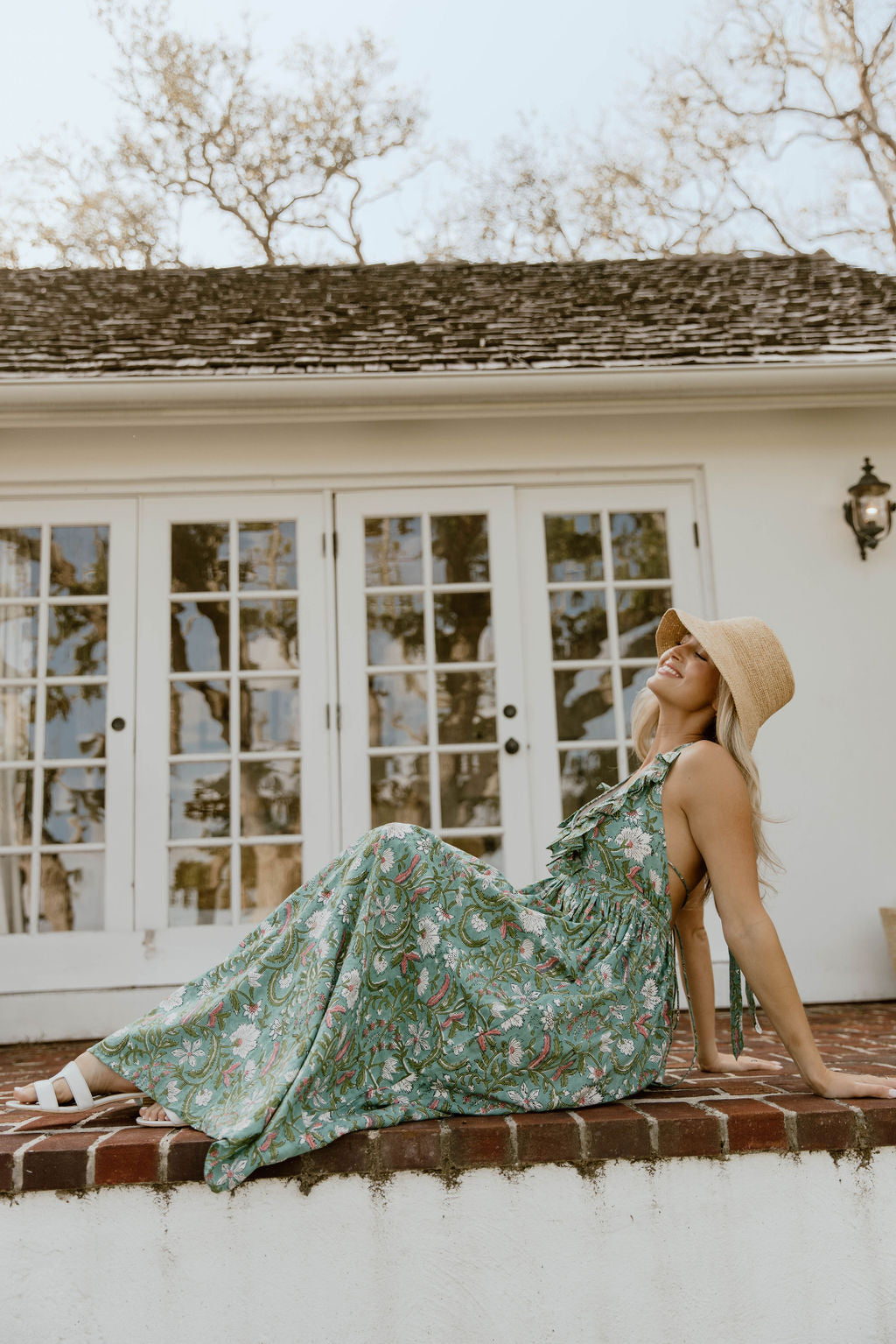 Miranda Floral Maxi Frill Dress - Teal/Pink