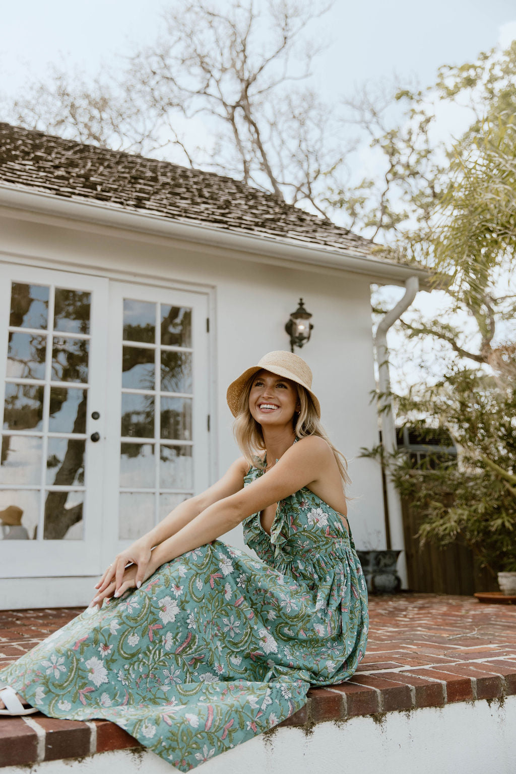 Miranda Floral Maxi Frill Dress - Teal/Pink