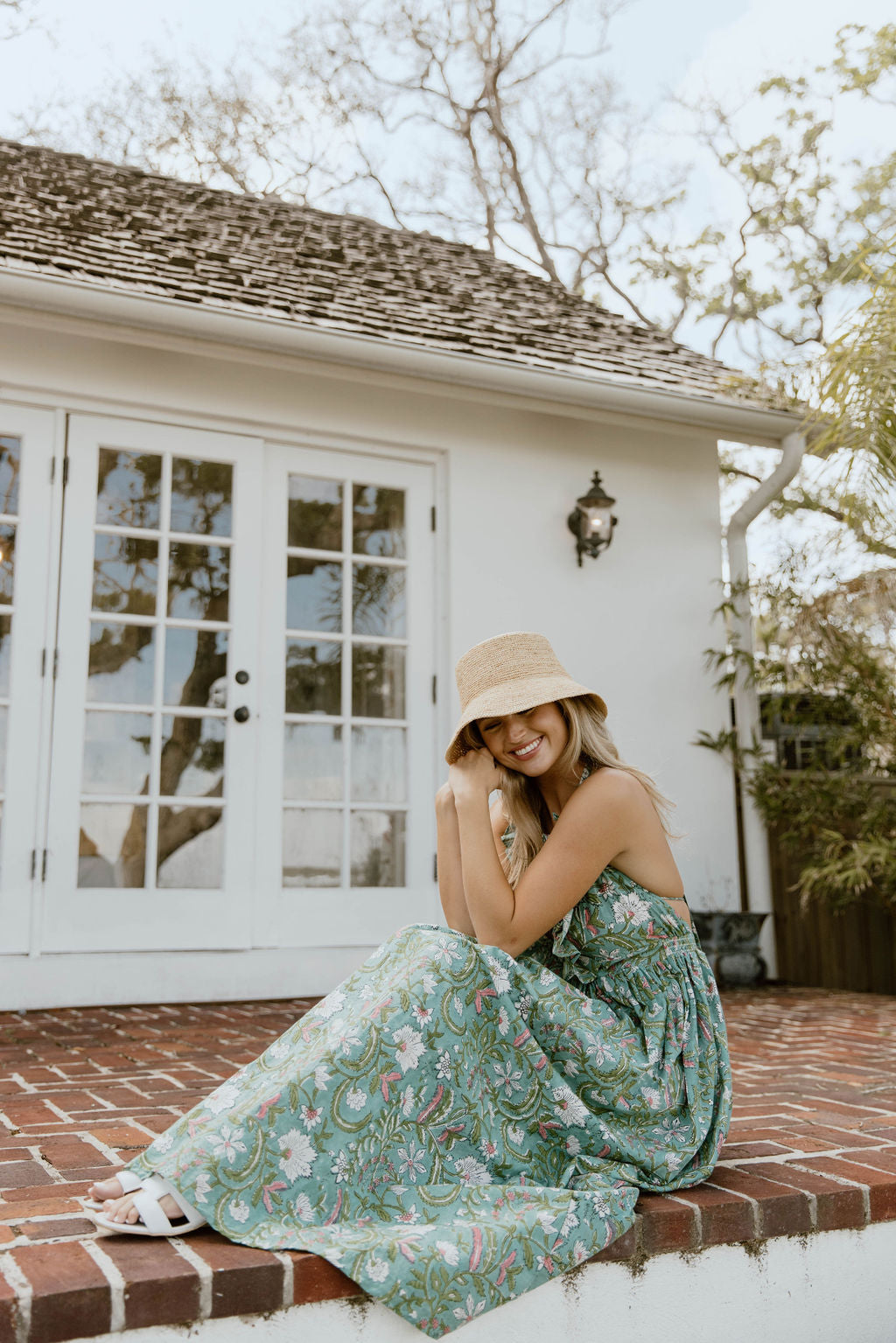 Miranda Floral Maxi Frill Dress - Teal/Pink