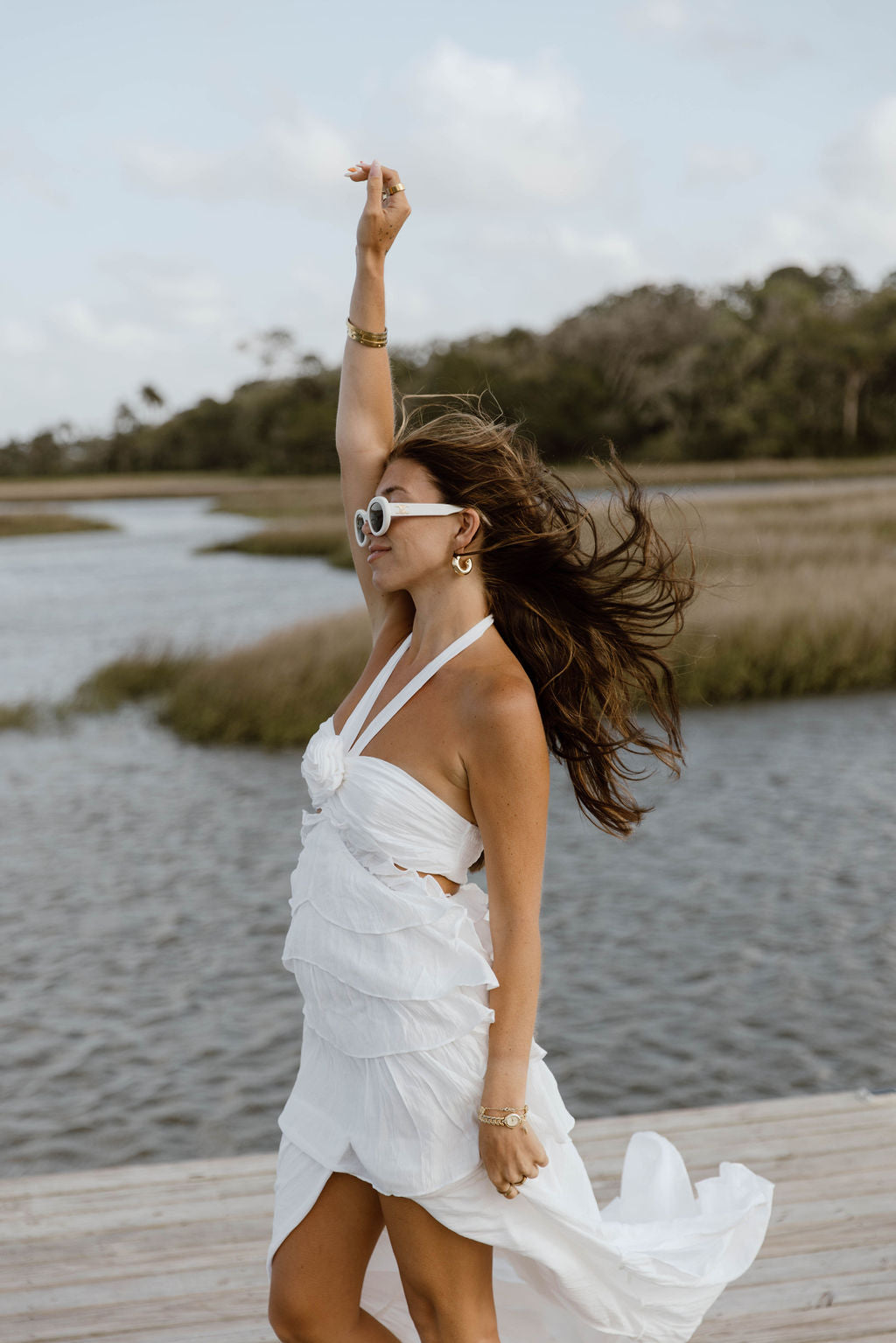 Gabbi Floral Ruffle Cutout Maxi Dress - Off White