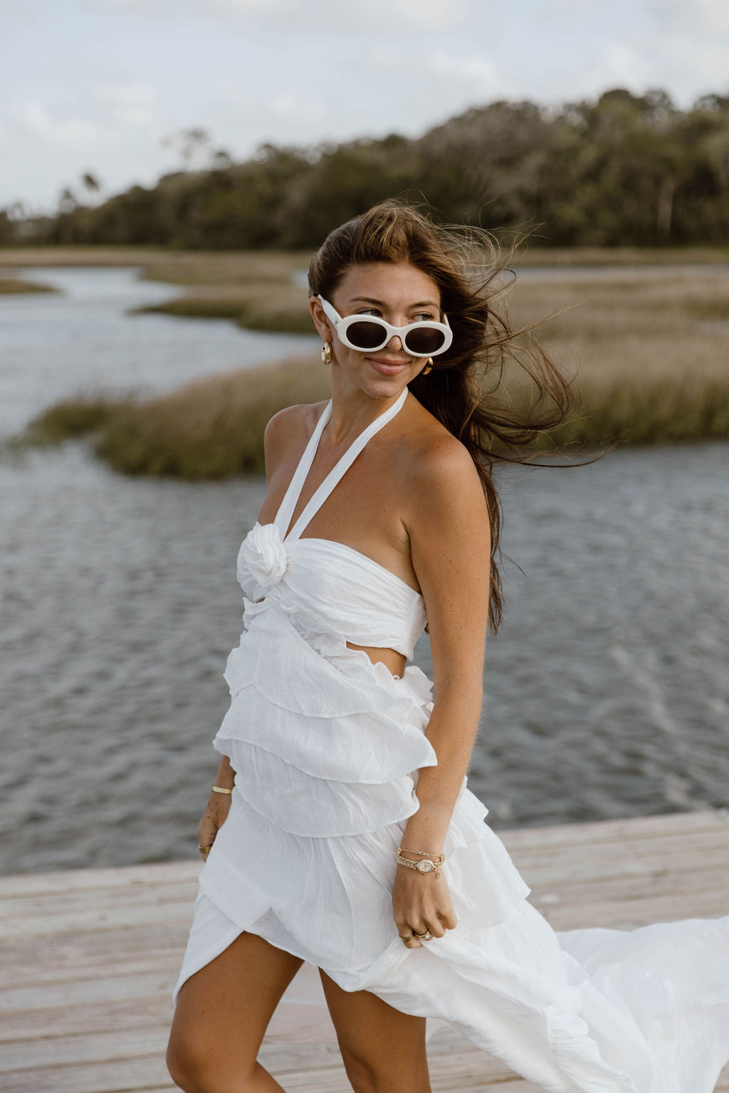 Gabbi Floral Ruffle Cutout Maxi Dress - Off White