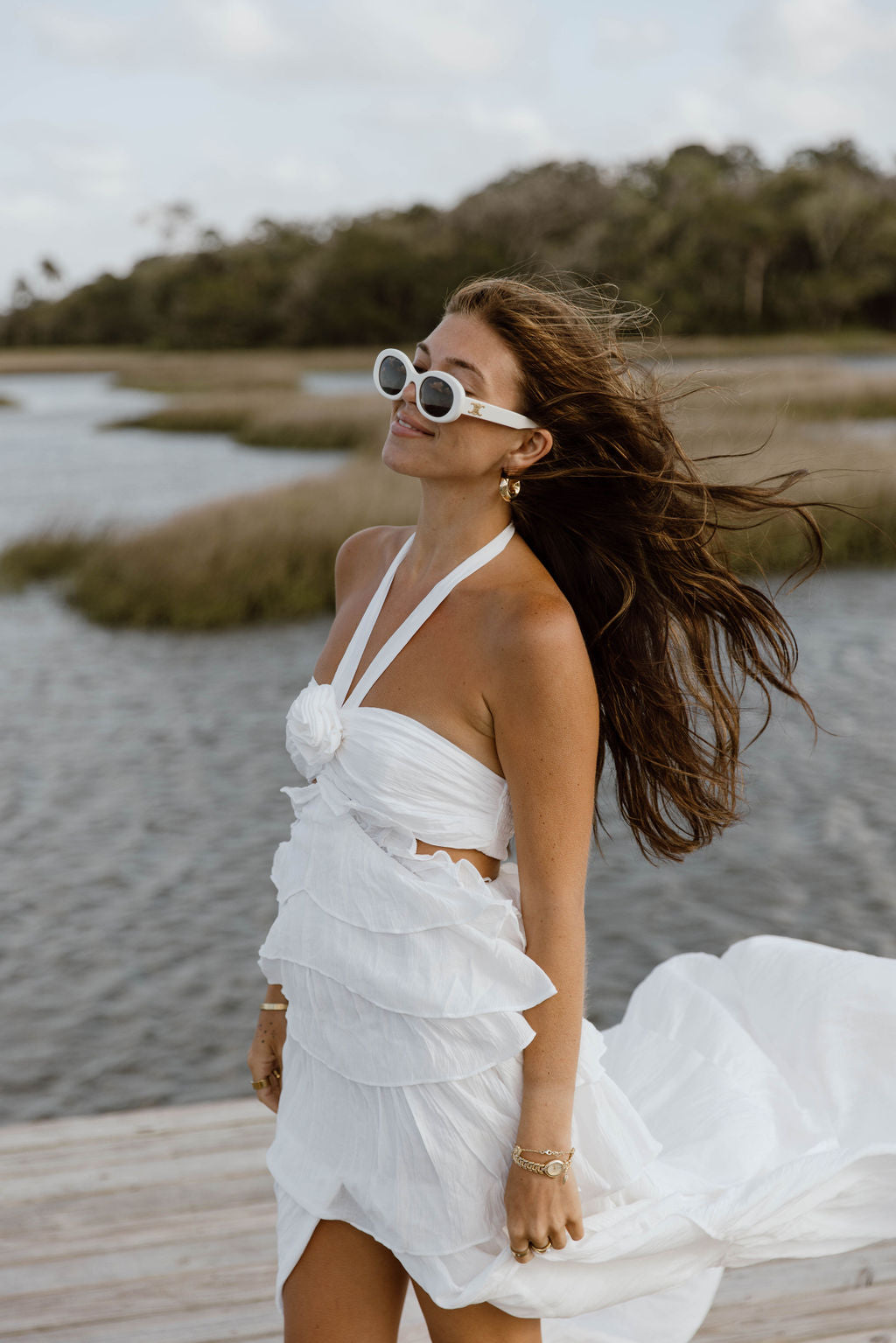 Gabbi Floral Ruffle Cutout Maxi Dress - Off White